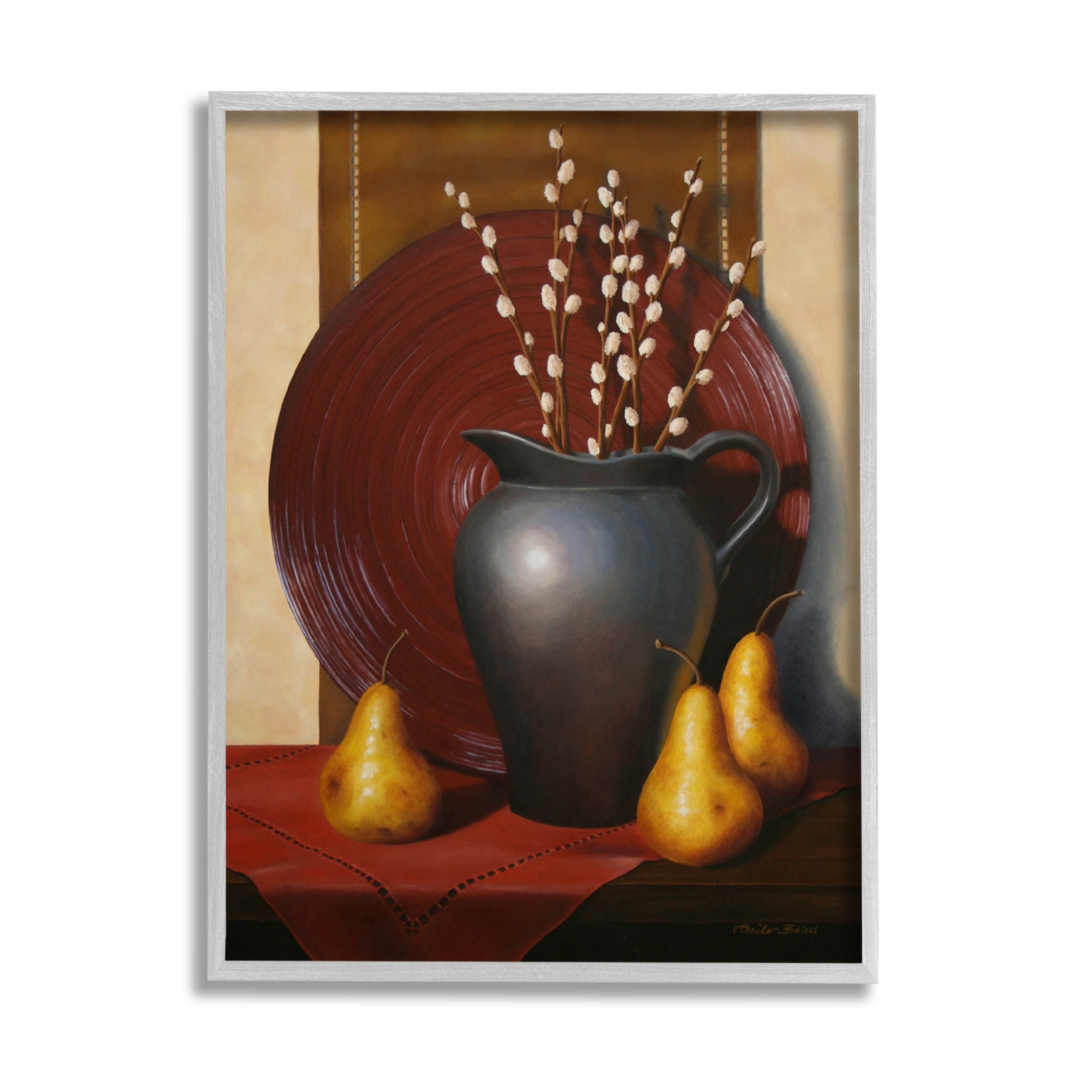 Stupell Industries Traditional Botanical Vase Arrangement Painting Gray Framed Art Print Wall Art, Design by Cecile Baird