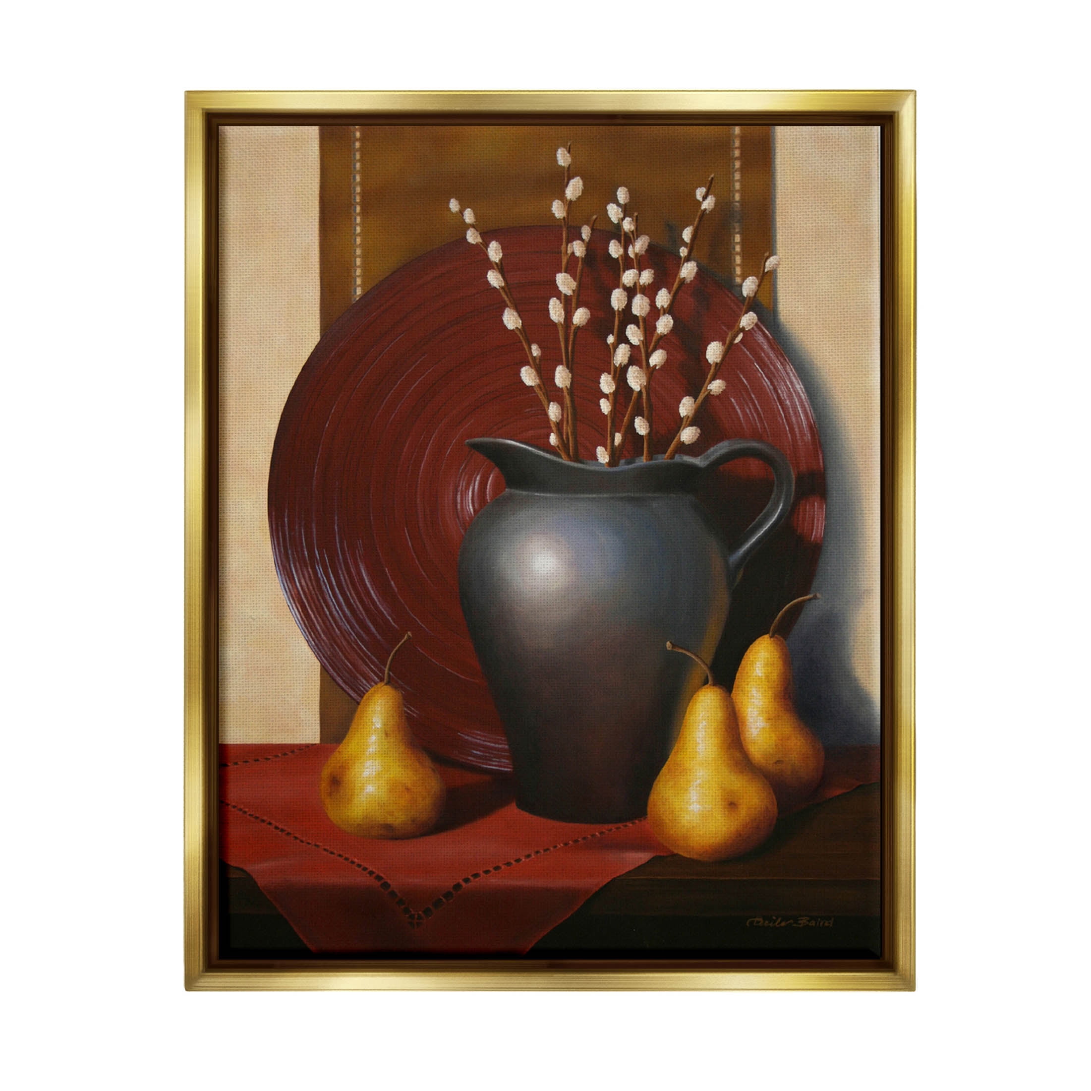 Stupell Industries Traditional Botanical Vase Arrangement Painting Metallic Gold Floating Framed Canvas Print Wall Art, Design by Cecile Baird