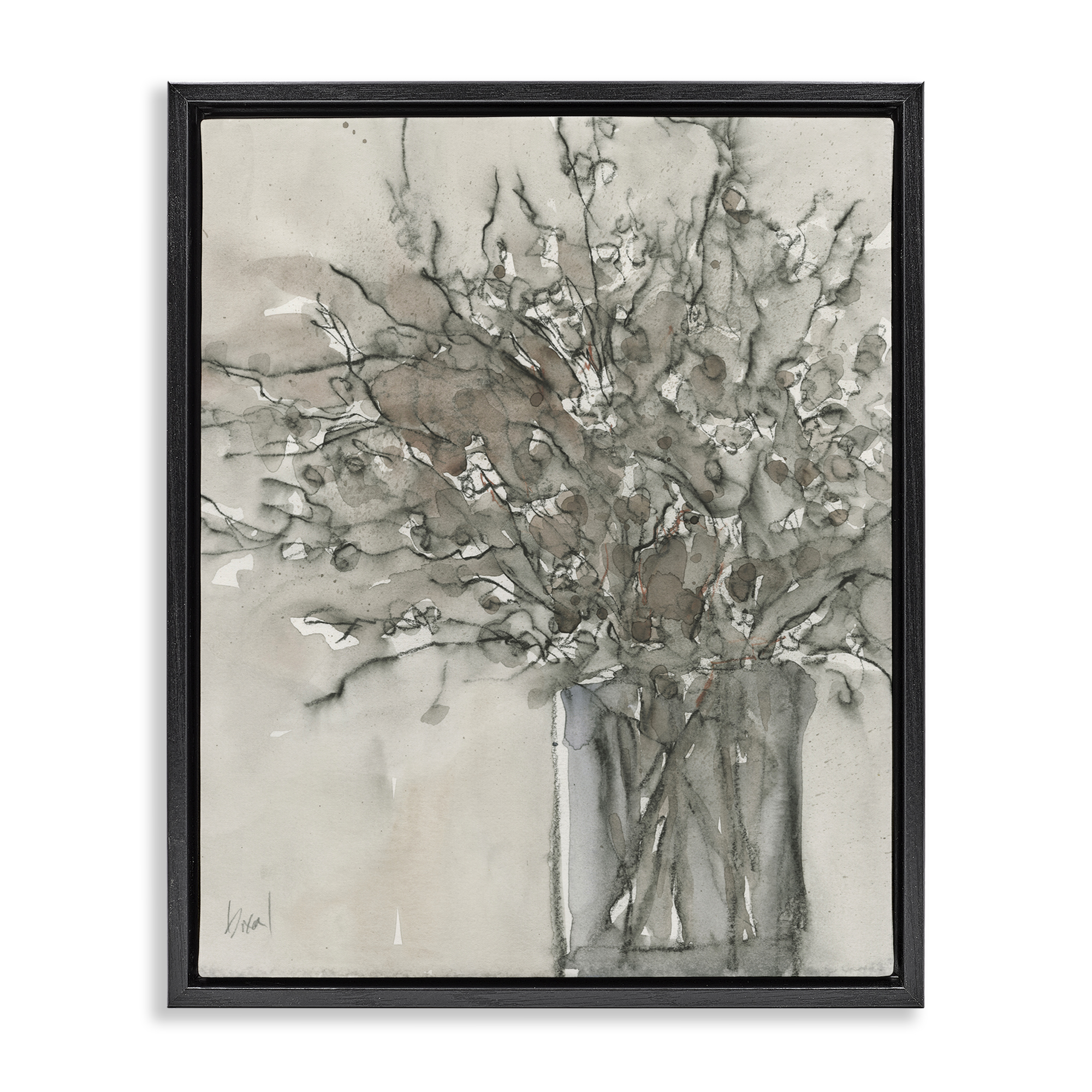 Stupell Industries Traditional Bouquet Drawing Plants & Flowers Painting Black Floater Framed Canvas Art Print Wall Art, 17 x 21