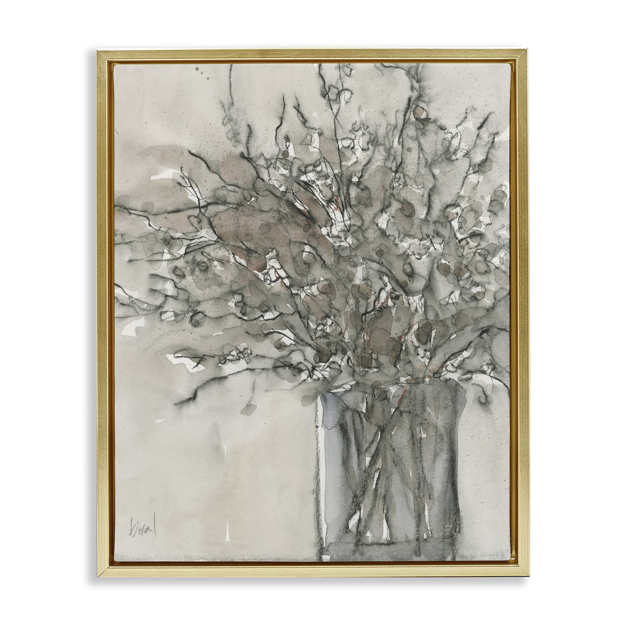 Stupell Industries Traditional Bouquet Drawing Plants & Flowers Painting Gold Floater Framed Canvas Art Print Wall Art, 17 x 21