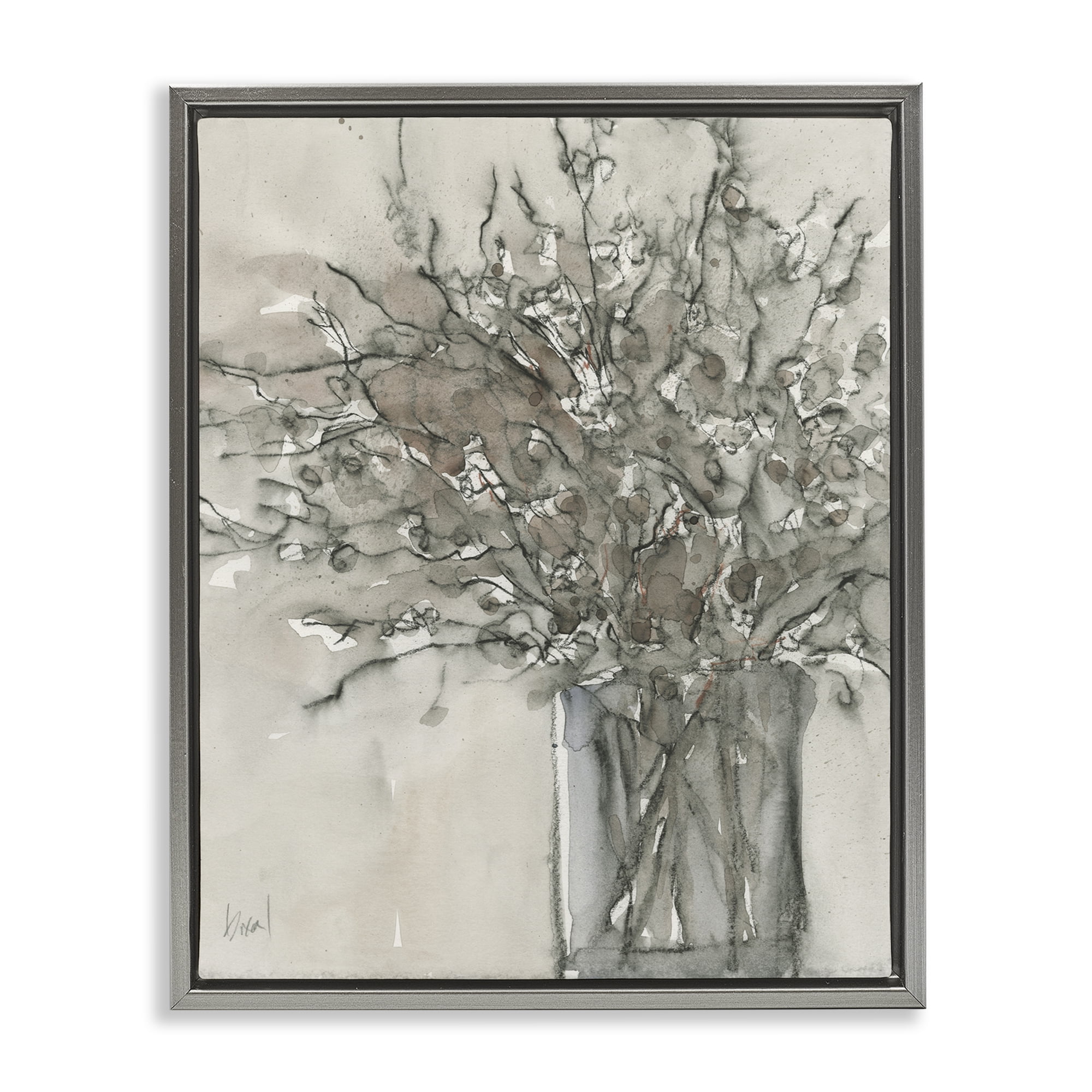 Stupell Industries Traditional Bouquet Drawing Plants & Flowers Painting Gray Floater Framed Canvas Art Print Wall Art, 25 x 31