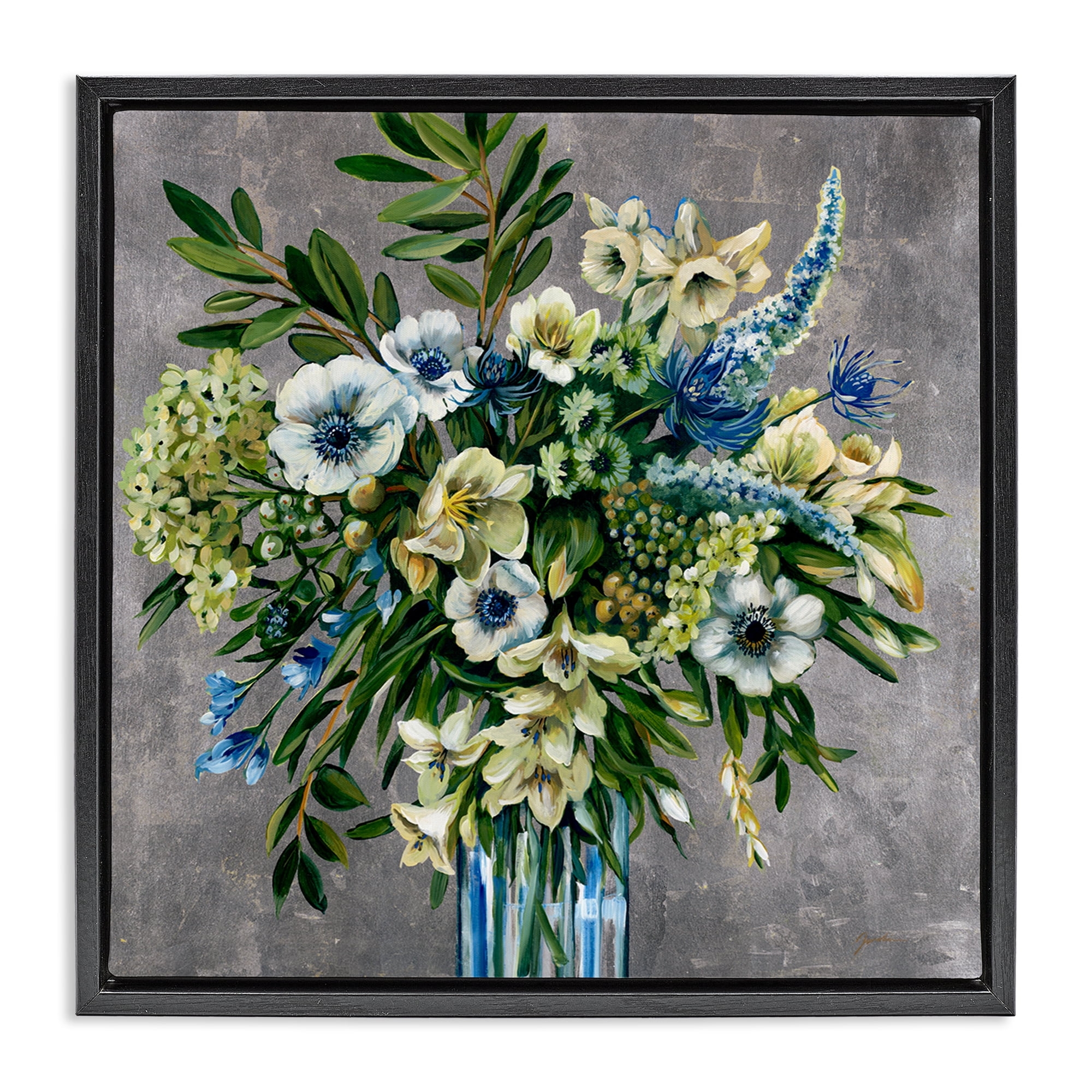 Stupell Industries Traditional Bouquet of Flowers Plants & Flowers Painting Black Floater Framed Canvas Art Print Wall Art, 18 x 18