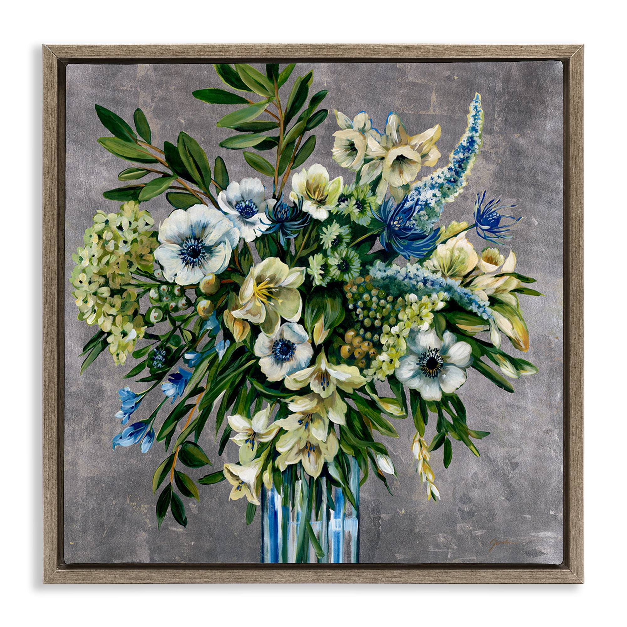 Stupell Industries Traditional Bouquet of Flowers Plants & Flowers Painting Brown Floater Framed Canvas Art Print Wall Art, 18 x 18