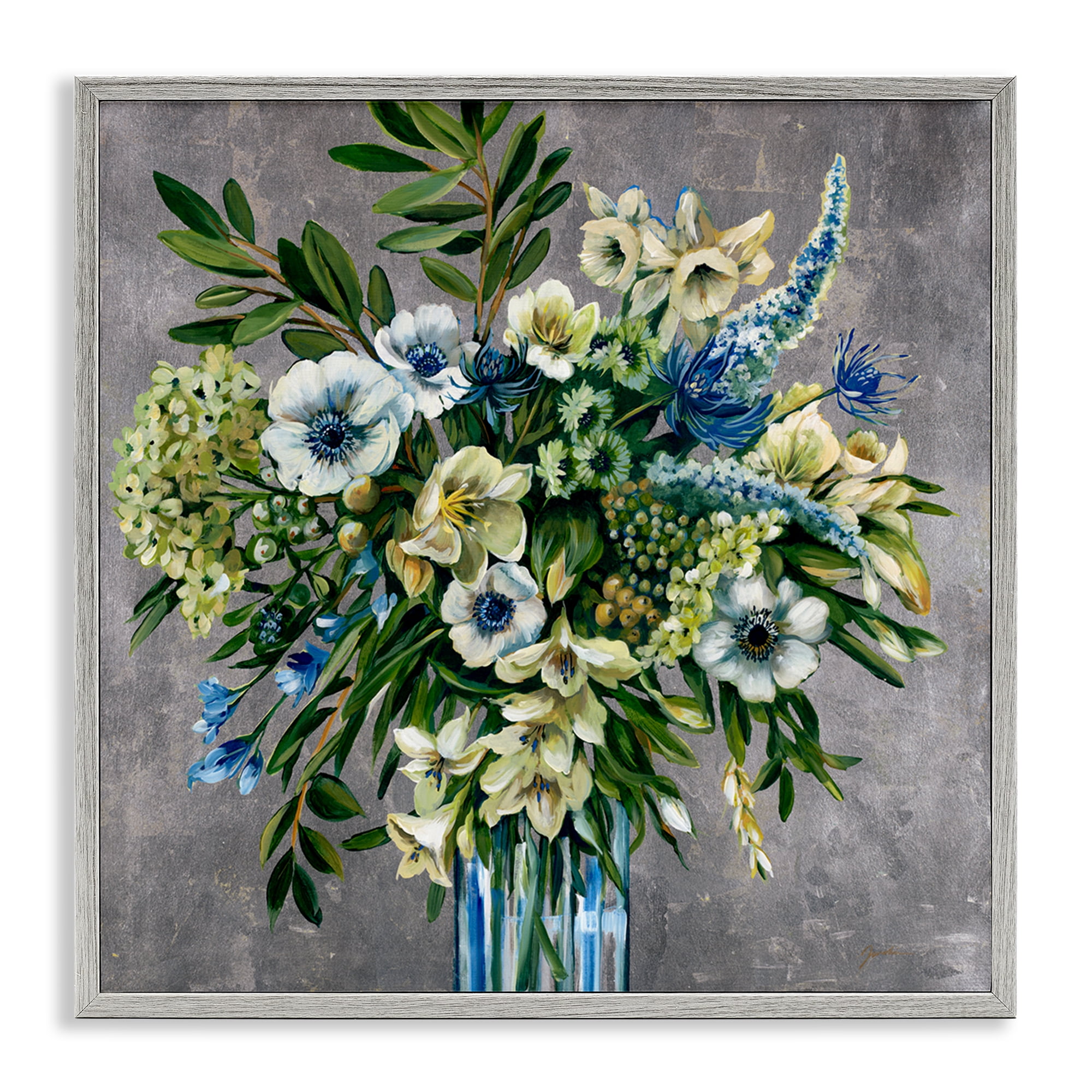 Stupell Industries Traditional Bouquet of Flowers Plants & Flowers Painting Gray Framed Art Print Wall Art, 12 x 12