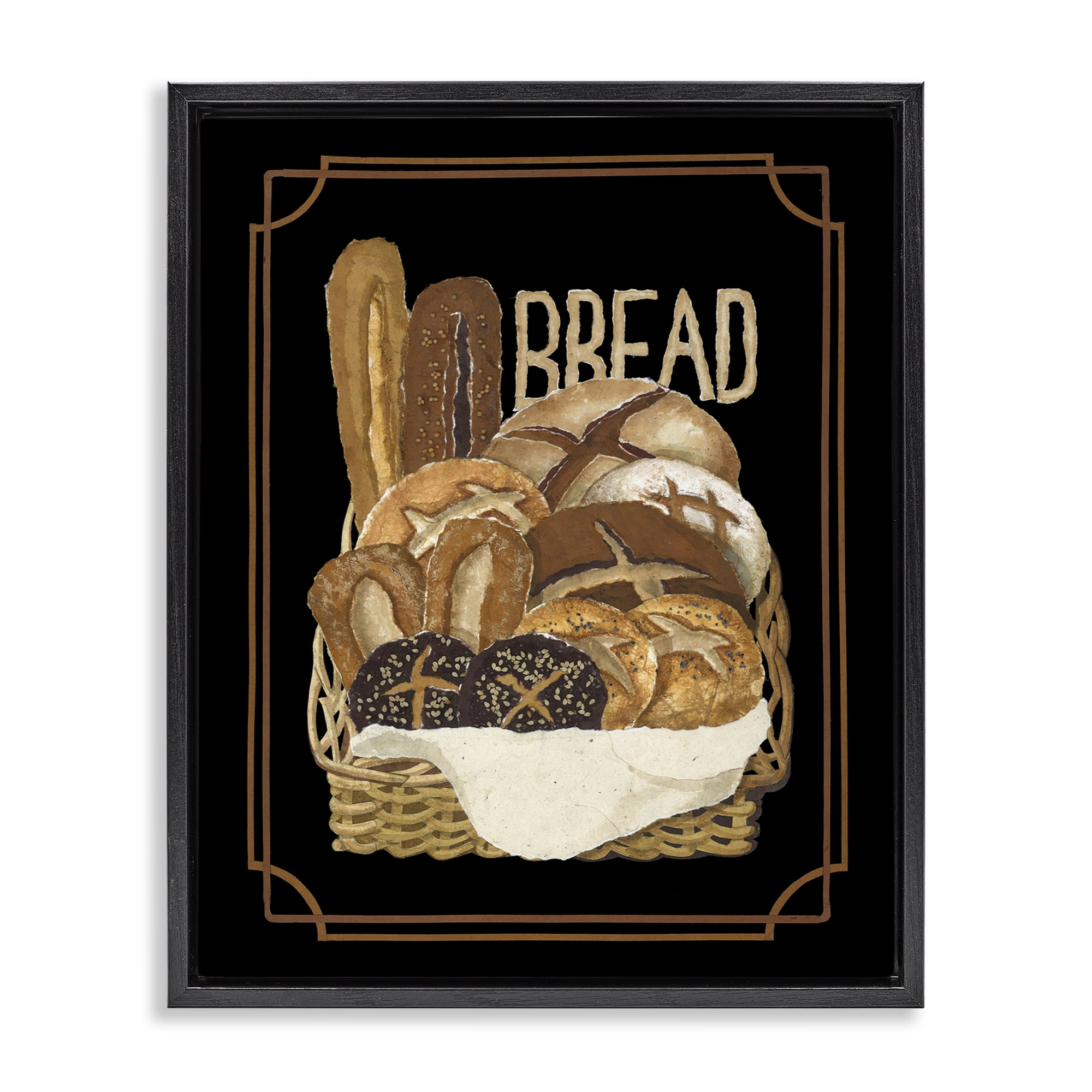 Stupell Industries Traditional Bread Basket Food & Beverage Painting Black Floater Framed Art Print Wall Art, 17 x 21