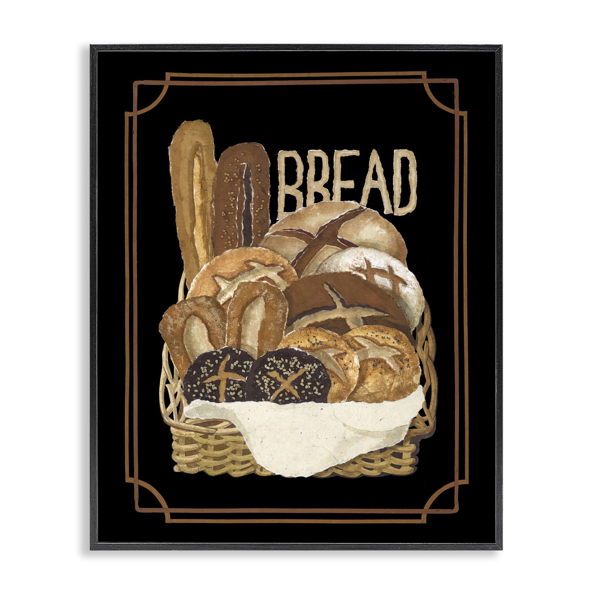 Stupell Industries Traditional Bread Basket Food & Beverage Painting Black Framed Art Print Wall Art, 16 x 20