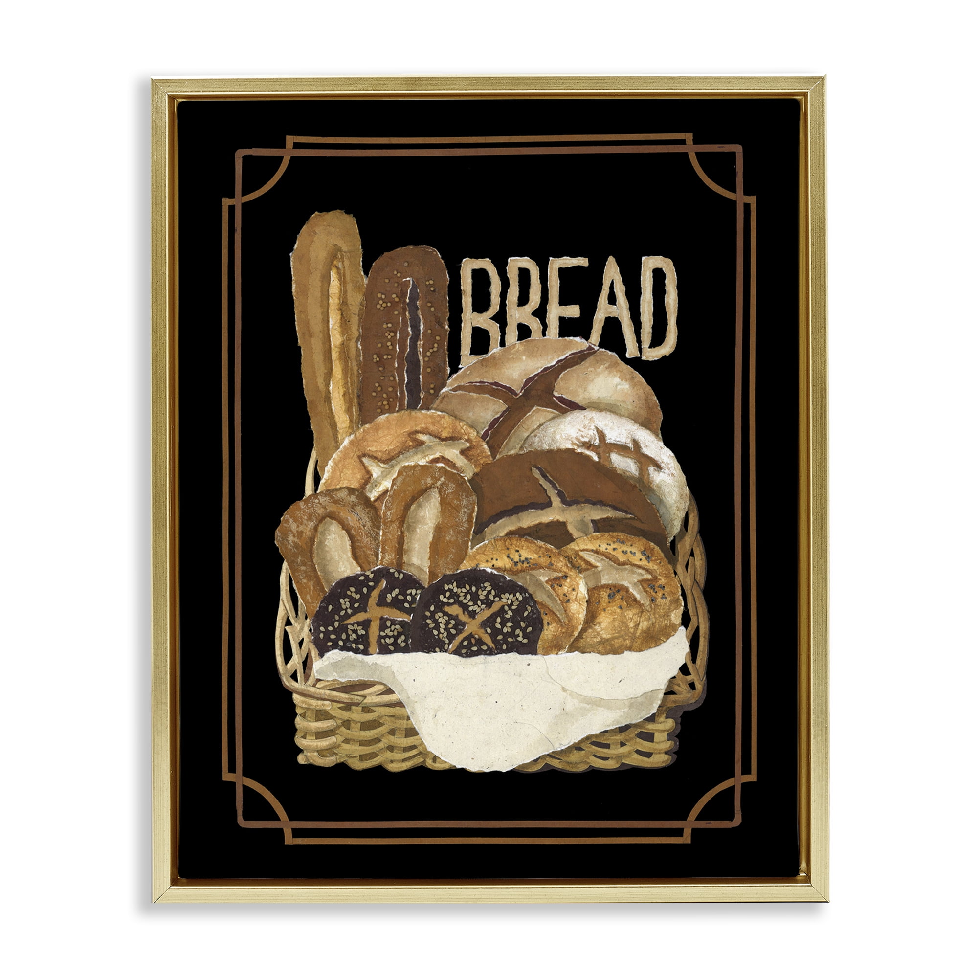 Stupell Industries Traditional Bread Basket Food & Beverage Painting Gold Floater Framed Art Print Wall Art, 17 x 21