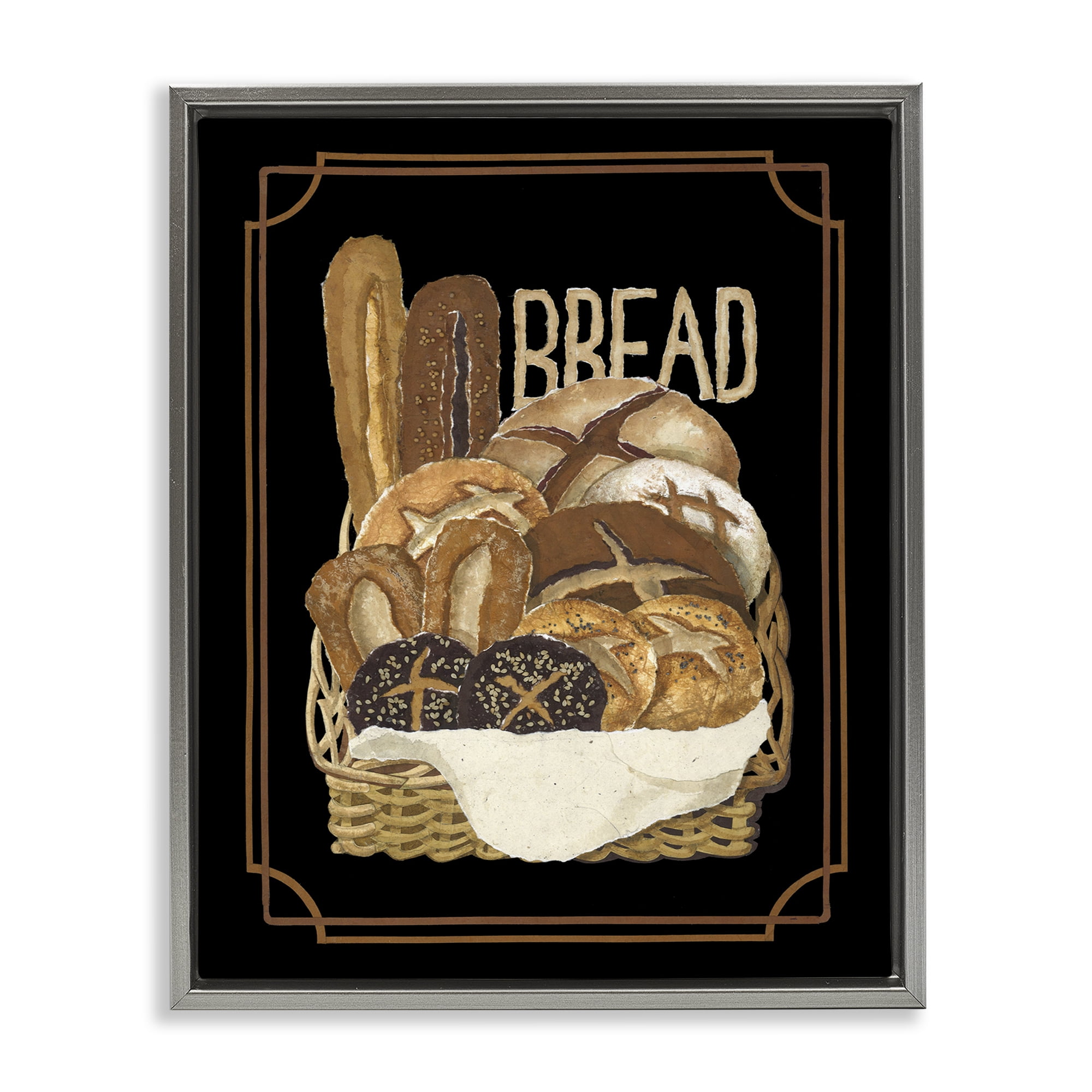 Stupell Industries Traditional Bread Basket Food & Beverage Painting Gray Floater Framed Art Print Wall Art, 17 x 21