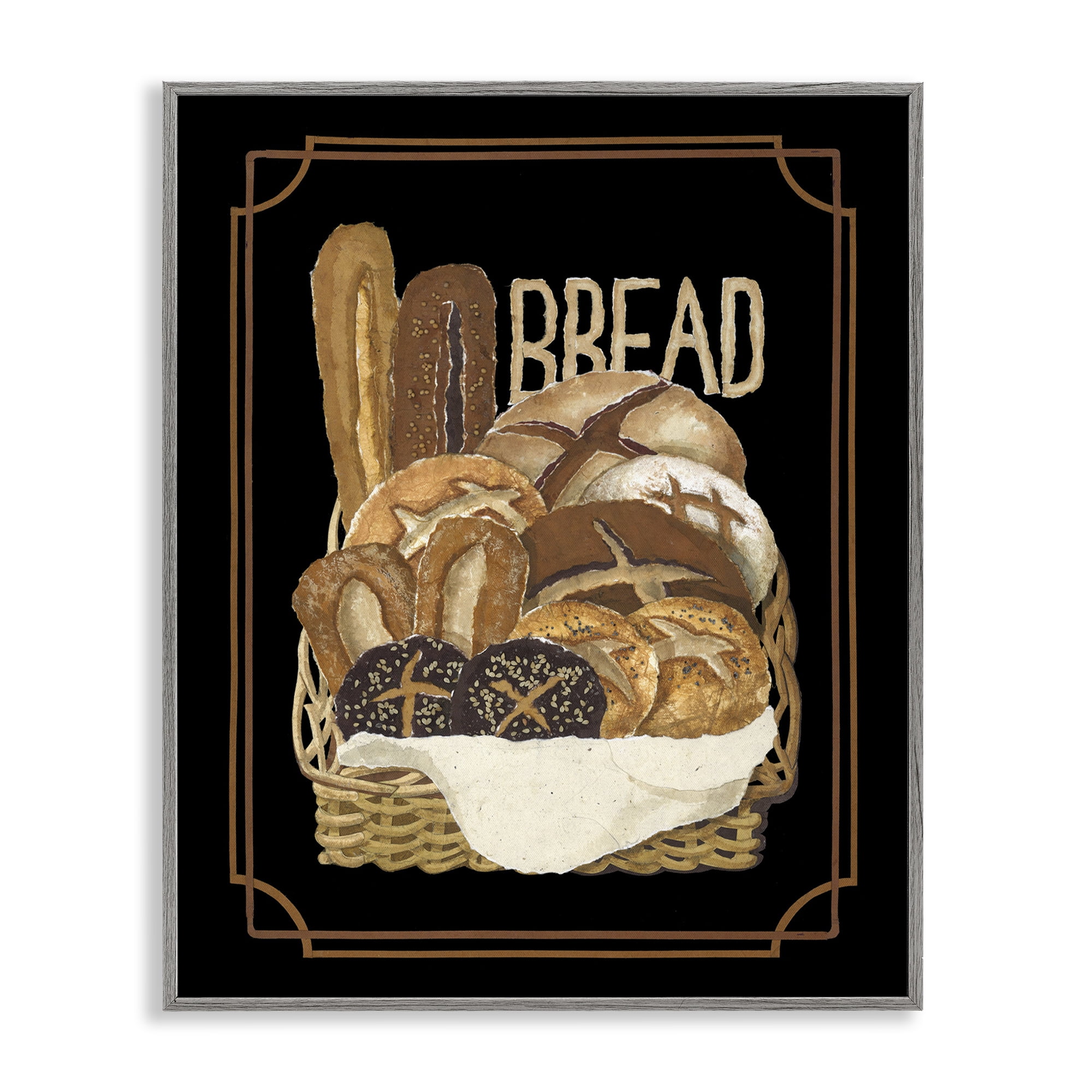 Stupell Industries Traditional Bread Basket Food & Beverage Painting Gray Framed Art Print Wall Art, 24 x 30