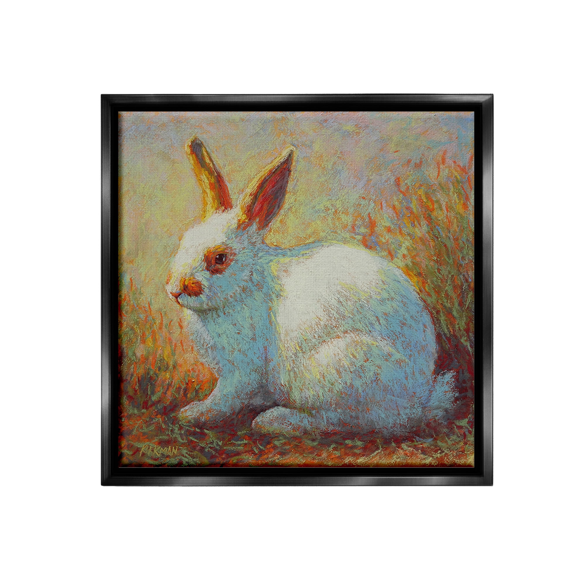 Stupell Industries Traditional Bunny in Nature Animals & Insects Painting Black Floater Framed Canvas Art Print Wall Art, 25 x 25