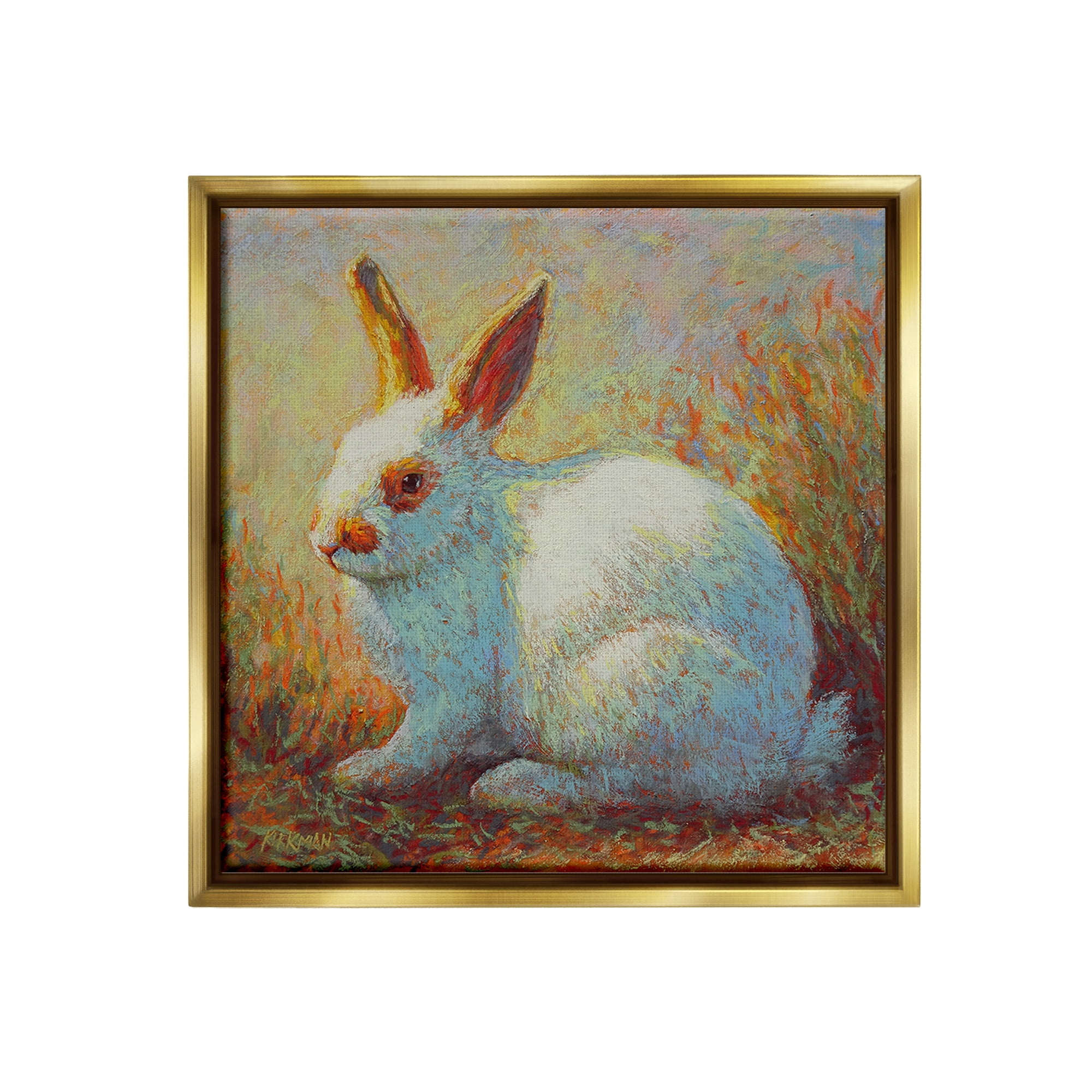 Stupell Industries Traditional Bunny in Nature Animals & Insects Painting Gold Floater Framed Canvas Art Print Wall Art, 25 x 25
