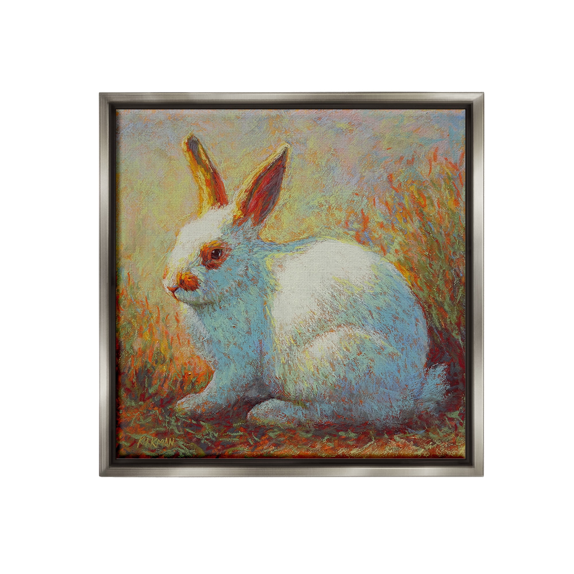 Stupell Industries Traditional Bunny in Nature Animals & Insects Painting Gray Floater Framed Canvas Art Print Wall Art, 18 x 18