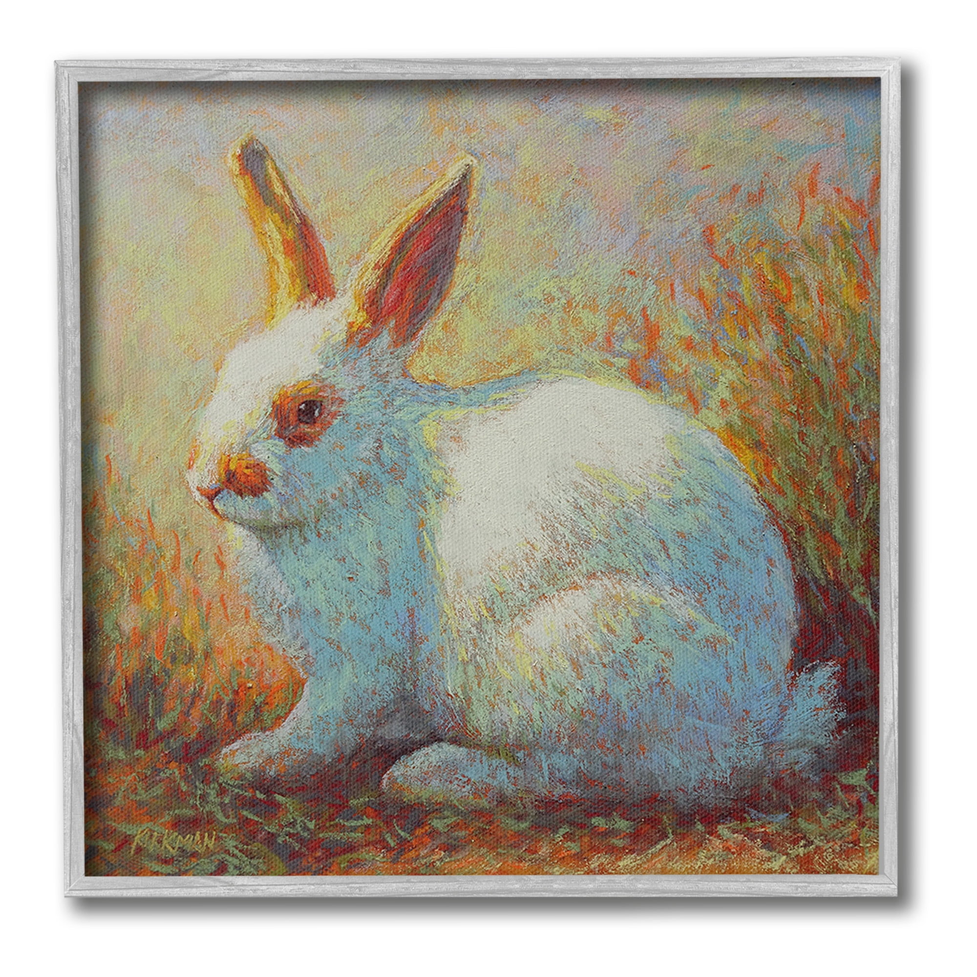 Stupell Industries Traditional Bunny in Nature Animals & Insects Painting Gray Framed Art Print Wall Art, 17 x 17