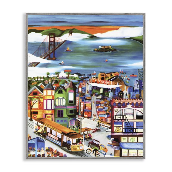 Stupell Industries Traditional Bustling Seaside Town Gray Framed Giclee Art, 11 x 14, by Linnea Pergola