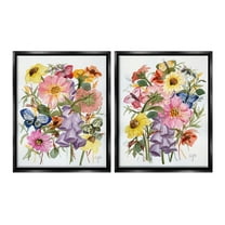 Stupell Industries Traditional Butterflies & Florals Botanical & Floral Painting Black Floater Framed Canvas Art Print Wall Art, 17 x 21, Set of 2