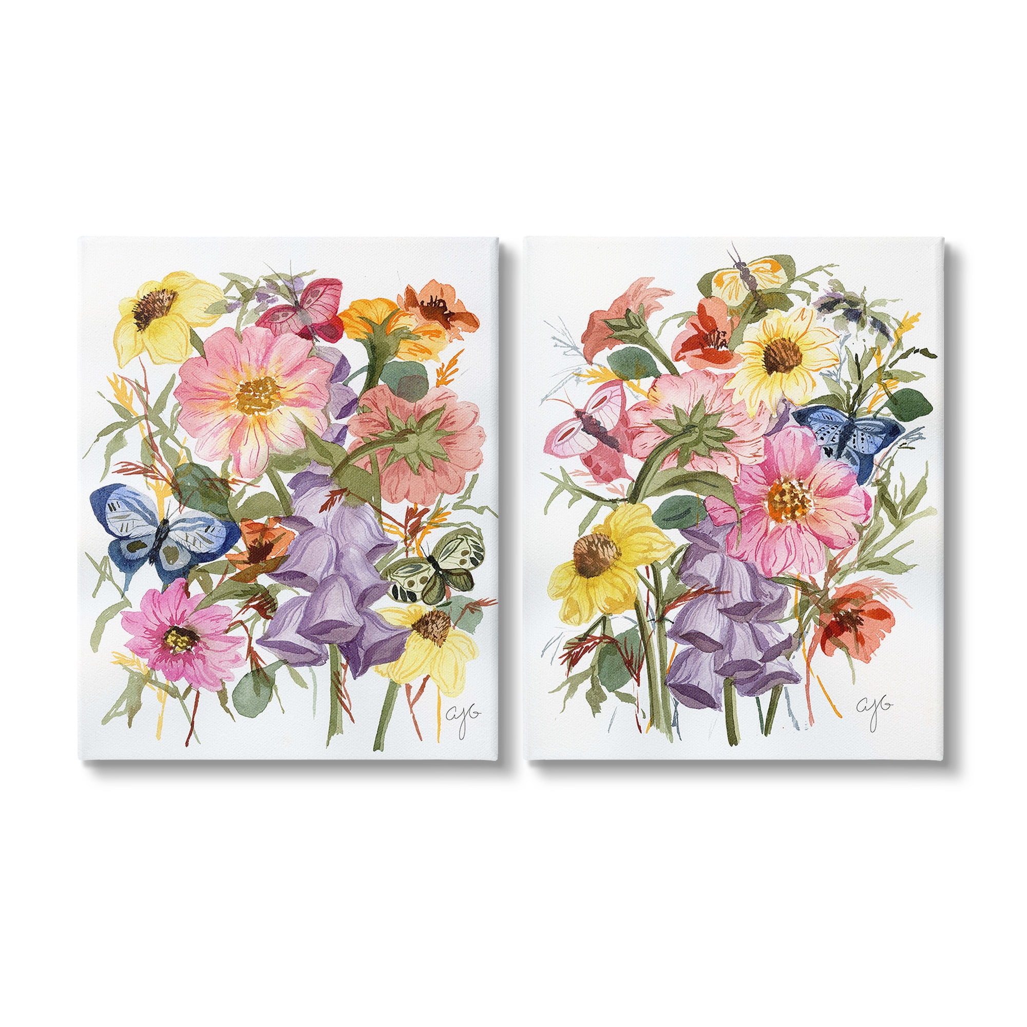Stupell Industries Traditional Butterflies & Florals Botanical & Floral Painting Gallery Wrapped Canvas Art Print Wall Art, 24 x 30, Set of 2