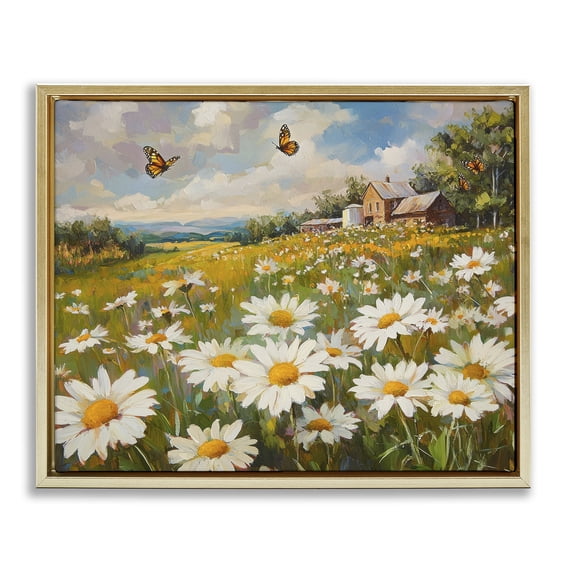 Stupell Industries Traditional Butterfly Dream Daisy Field Gold Floating Frame Canvas Art, 21 x 17, by Petals Prints Design