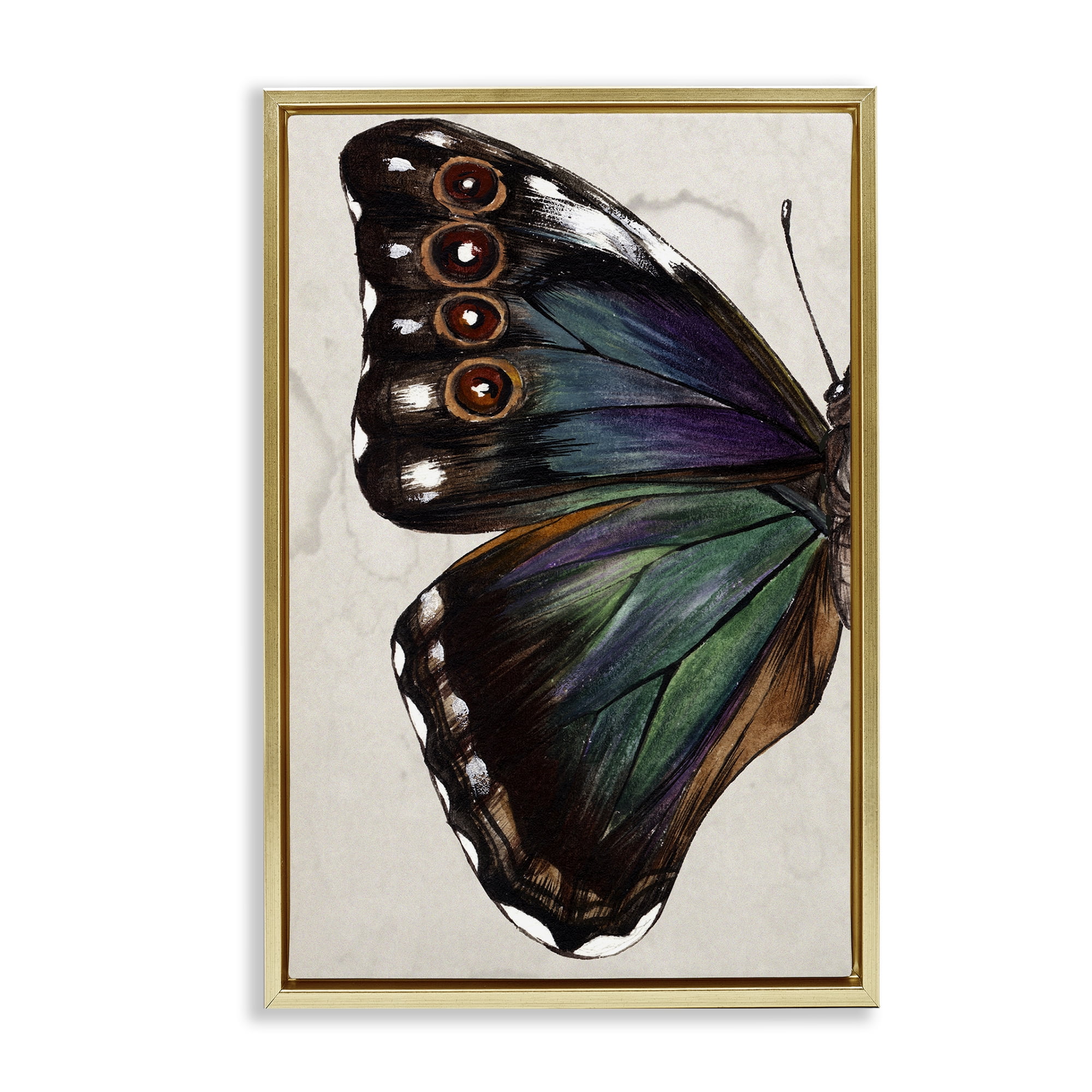 Stupell Industries Traditional Butterfly Wing Animals & Insects Painting Gold Floater Framed Canvas Art Print Wall Art, 21 x 31
