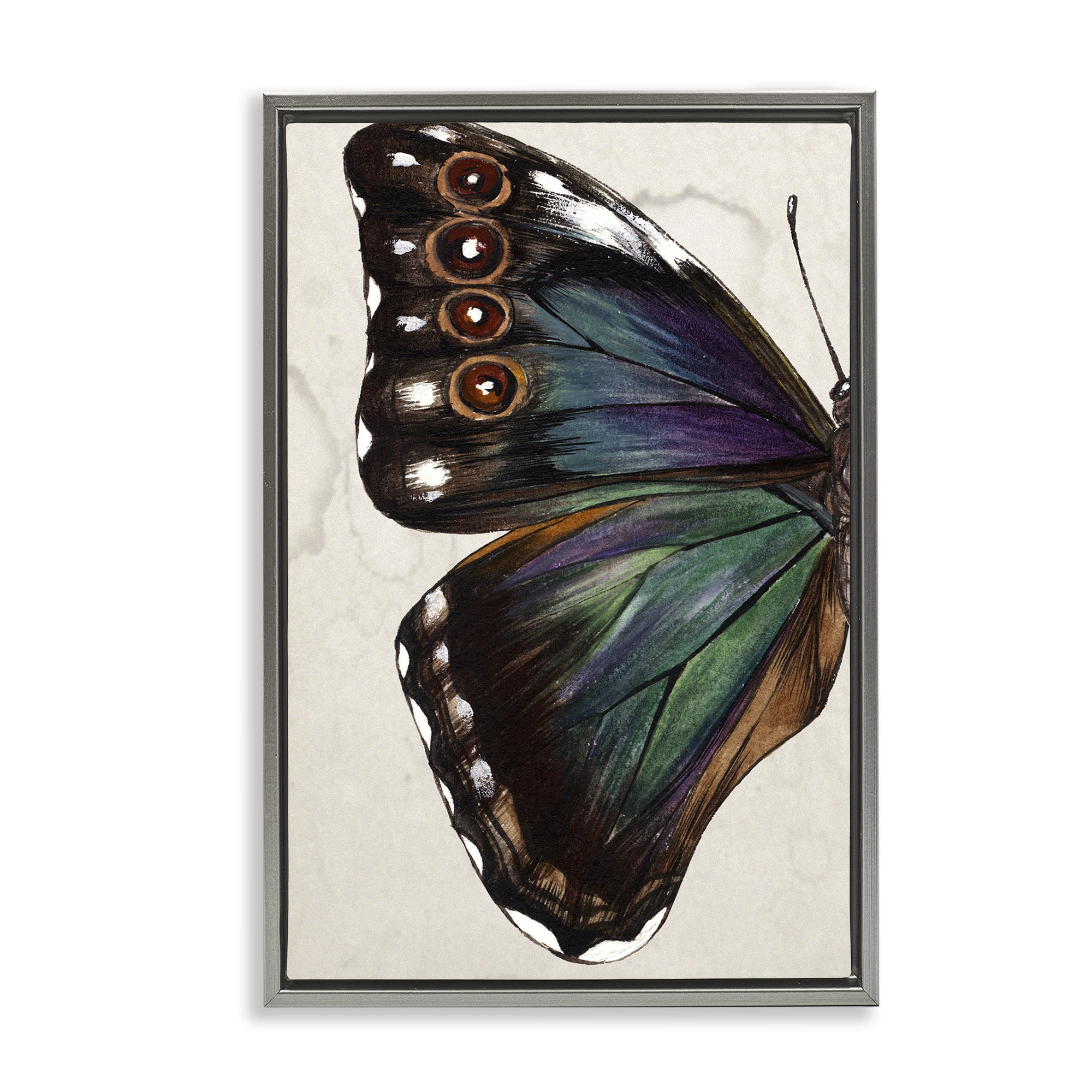 Stupell Industries Traditional Butterfly Wing Animals & Insects Painting Gray Floater Framed Canvas Art Print Wall Art, 17 x 25