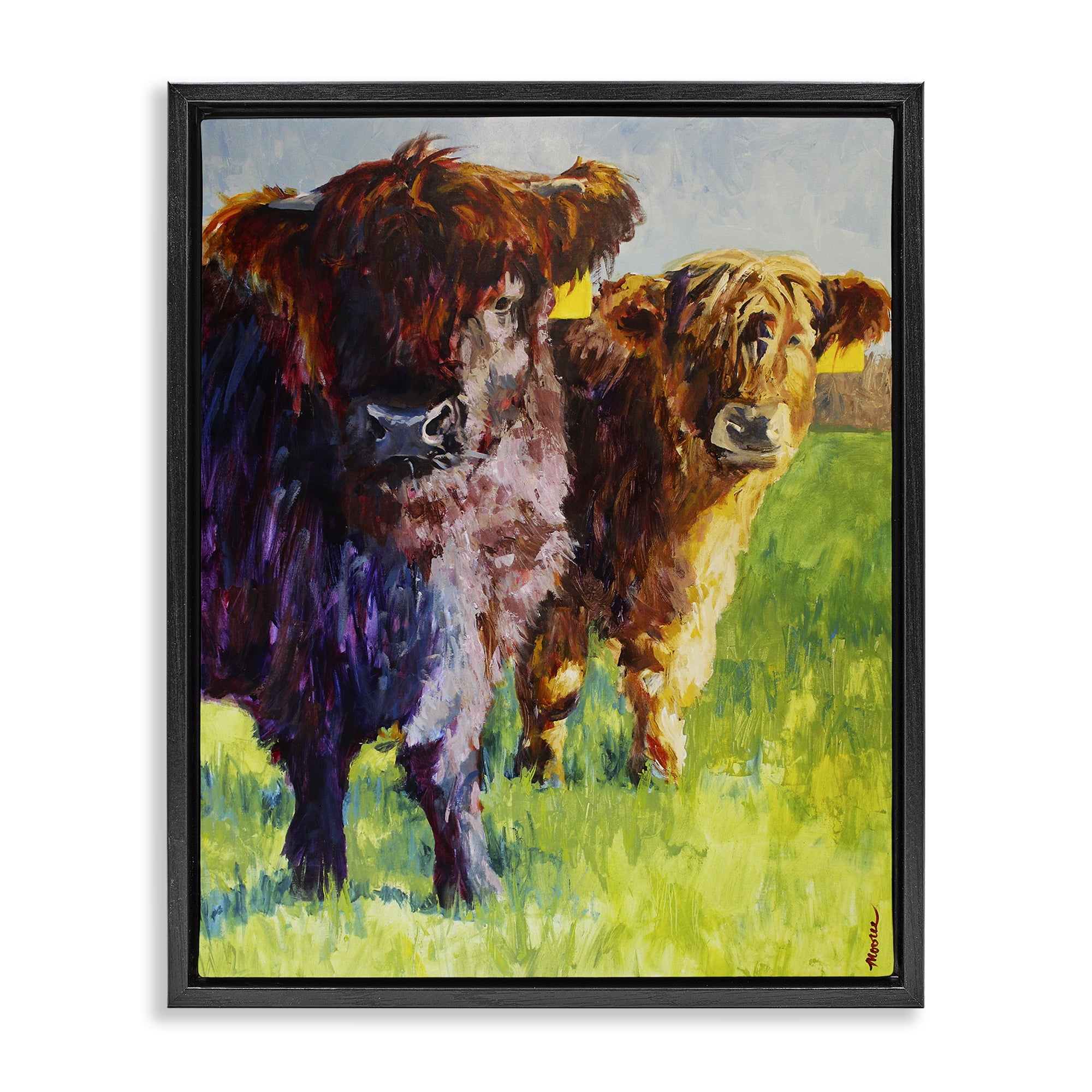 Stupell Industries Traditional Cattles Painting Animals Painting Black Floater Framed Canvas Art Print Wall Art, 25 x 31