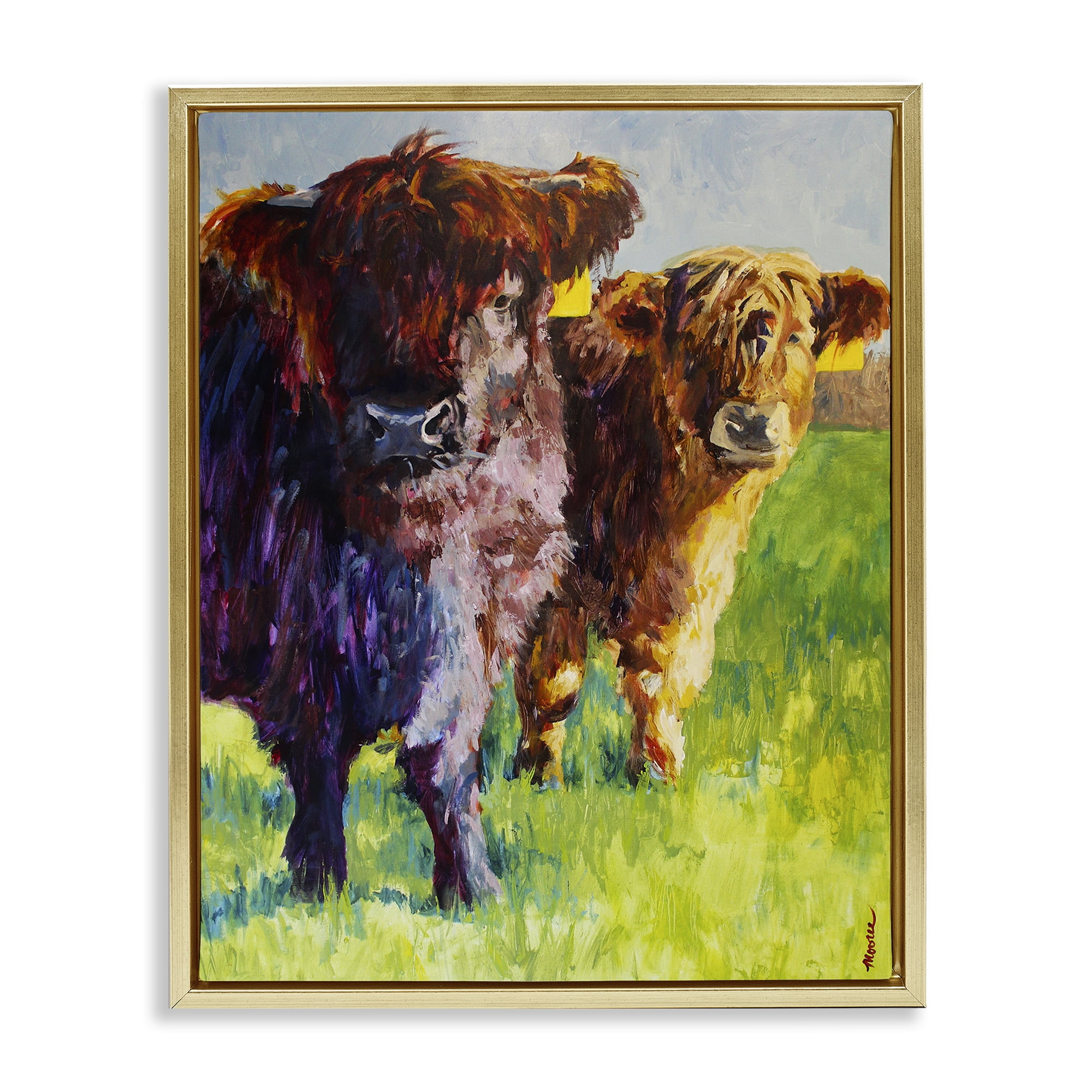 Stupell Industries Traditional Cattles Painting Animals Painting Gold Floater Framed Canvas Art Print Wall Art, 25 x 31