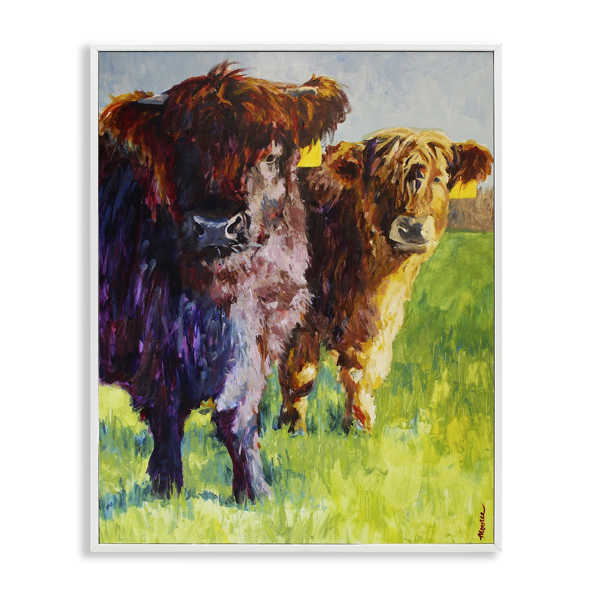 Stupell Industries Traditional Cattles Painting Animals Painting White Framed Art Print Wall Art, 11 x 14