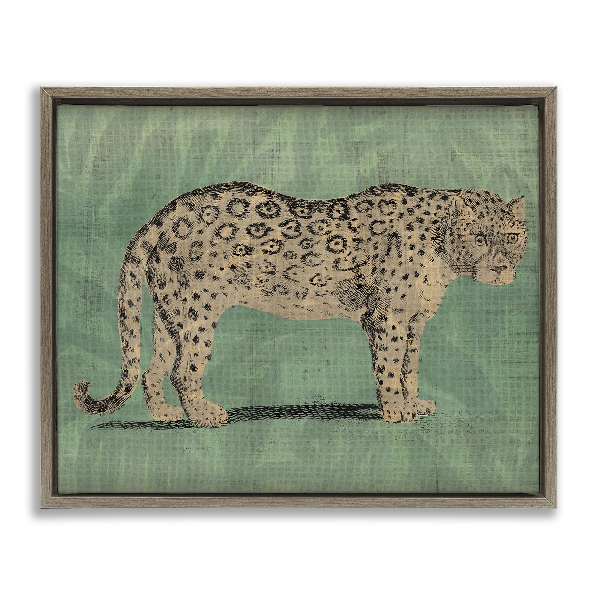 Stupell Industries Traditional Cheetah on Green Animals & Insects Painting Brown Floater Framed Canvas Art Print Wall Art, 21 x 17