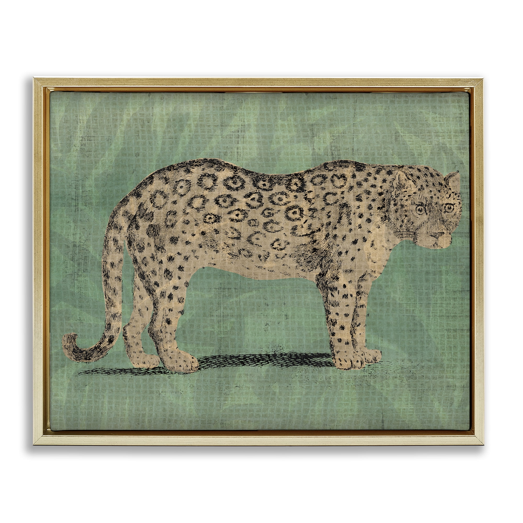 Stupell Industries Traditional Cheetah on Green Animals & Insects Painting Gold Floater Framed Canvas Art Print Wall Art, 21 x 17