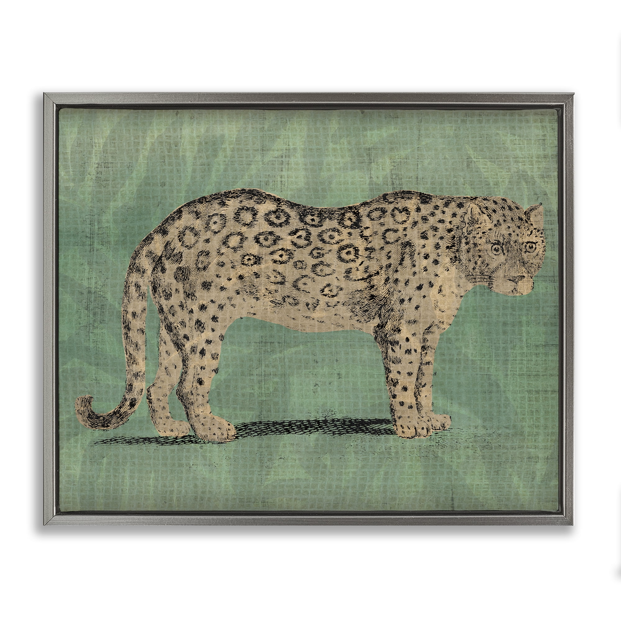Stupell Industries Traditional Cheetah on Green Animals & Insects Painting Gray Floater Framed Canvas Art Print Wall Art, 21 x 17
