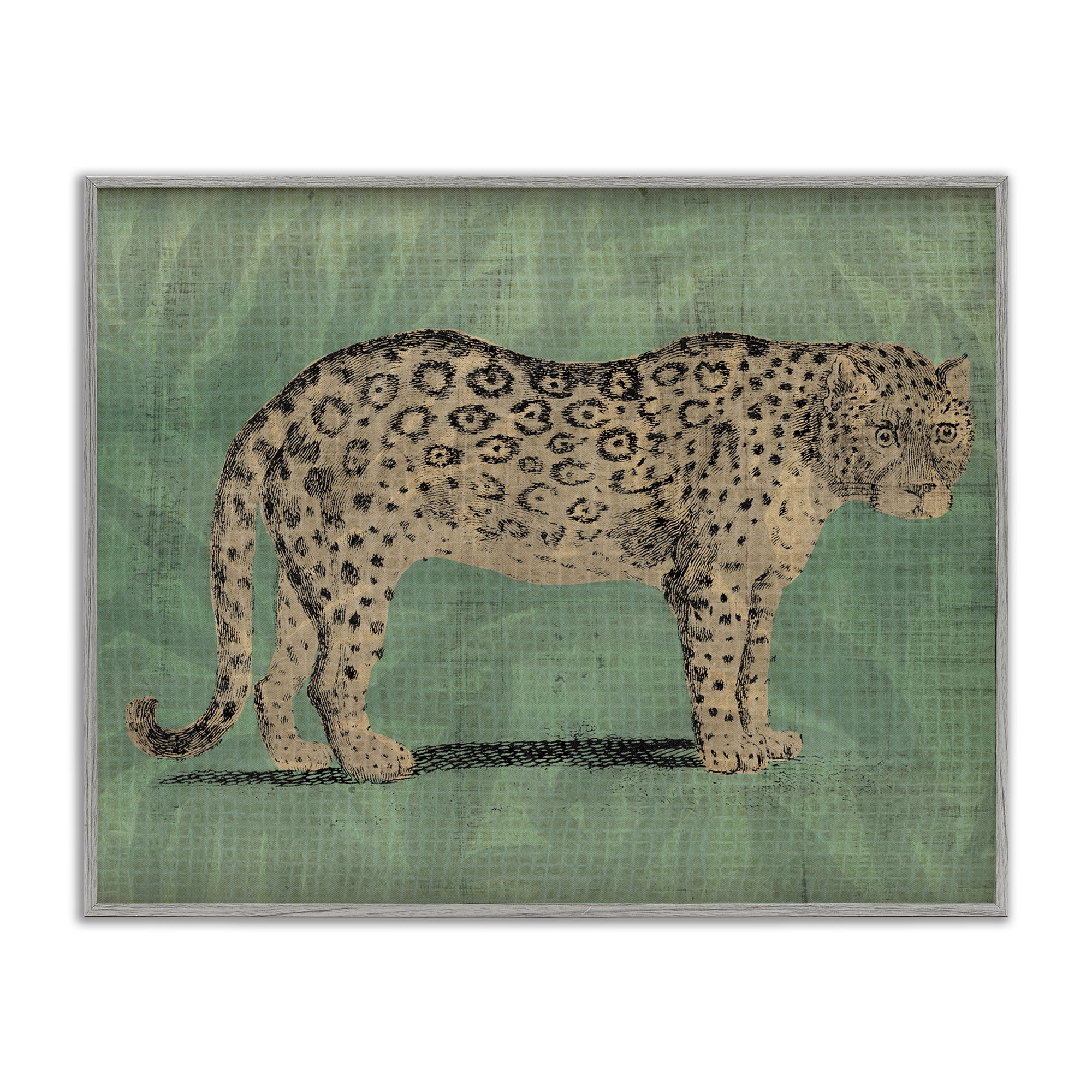 Traditional Cheetah Print on Green Canvas with Gray Frame, 20 x 16