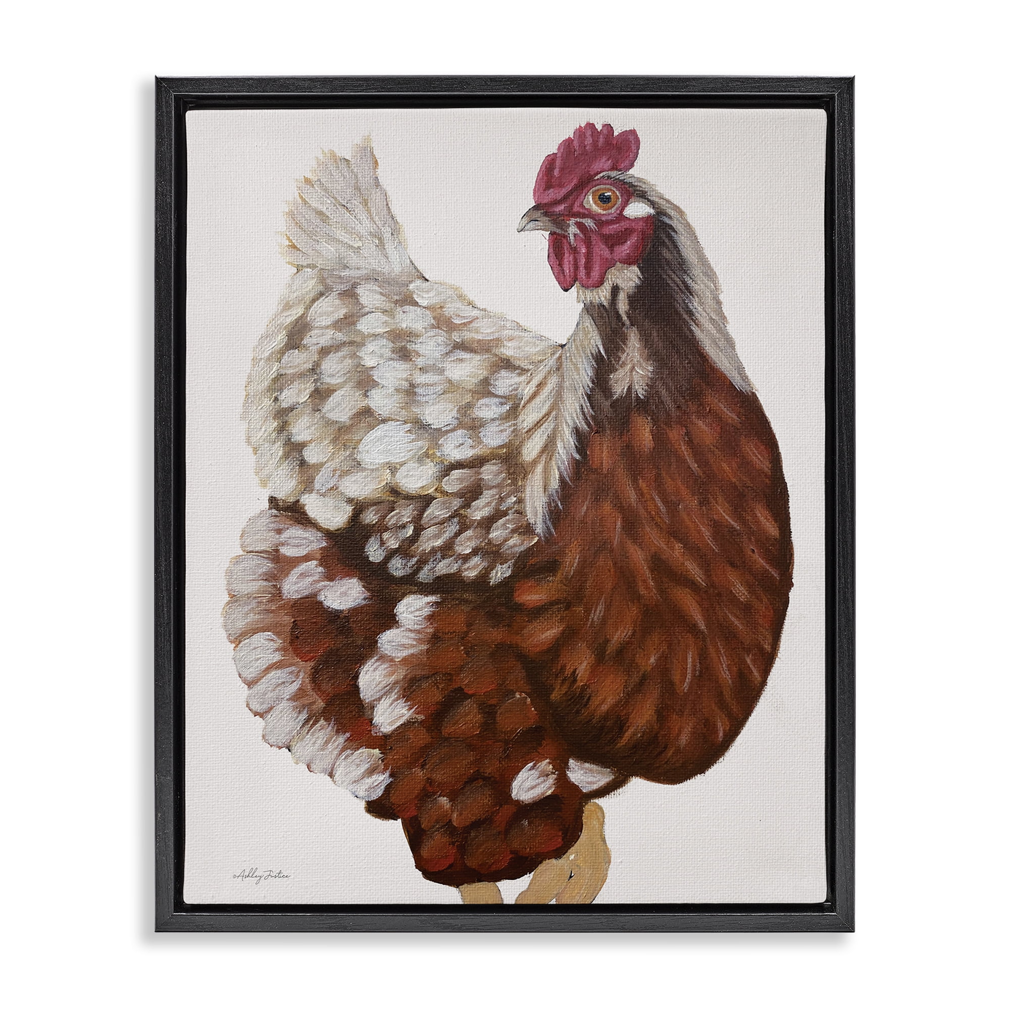 Stupell Industries Traditional Chicken Portrait Animals & Insects Painting Black Floater Framed Canvas Art Print Wall Art, 25 x 31