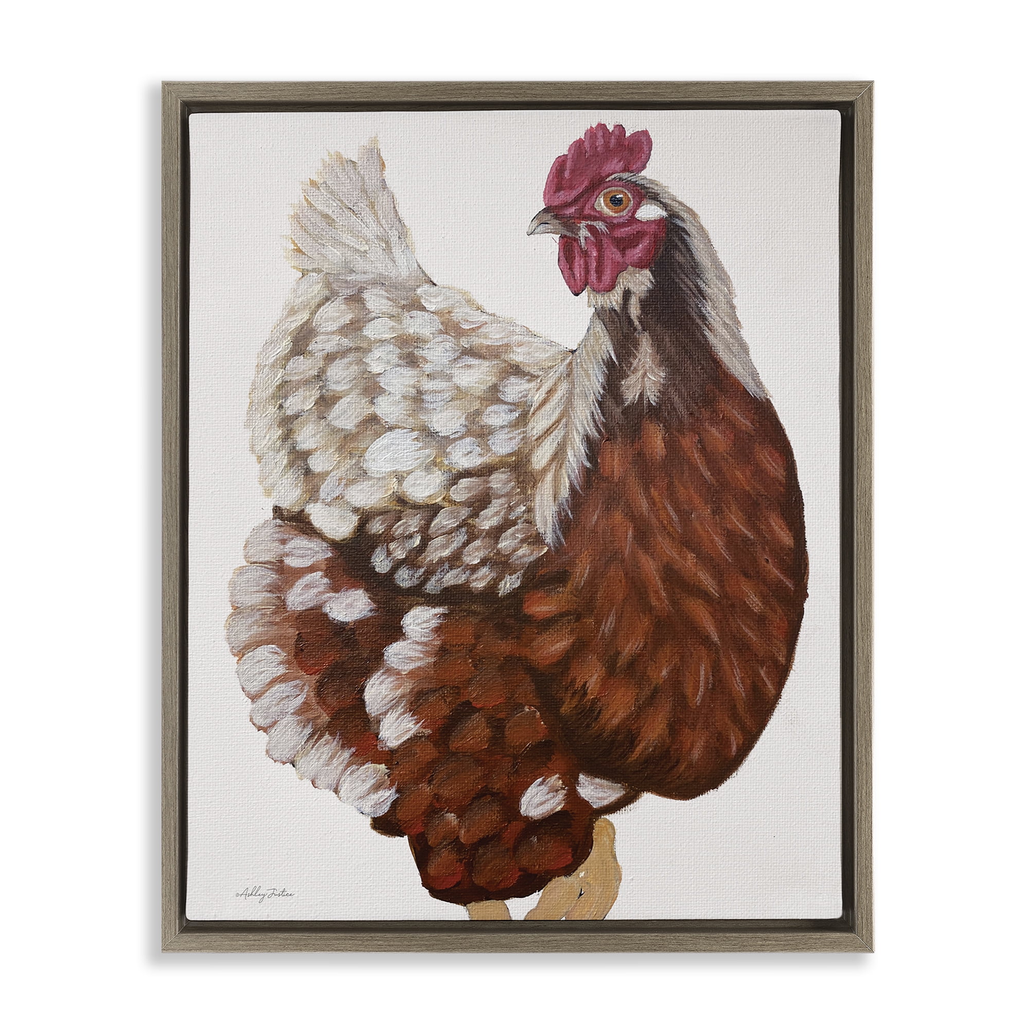 Stupell Industries Traditional Chicken Portrait Animals & Insects Painting Brown Floater Framed Canvas Art Print Wall Art, 25 x 31