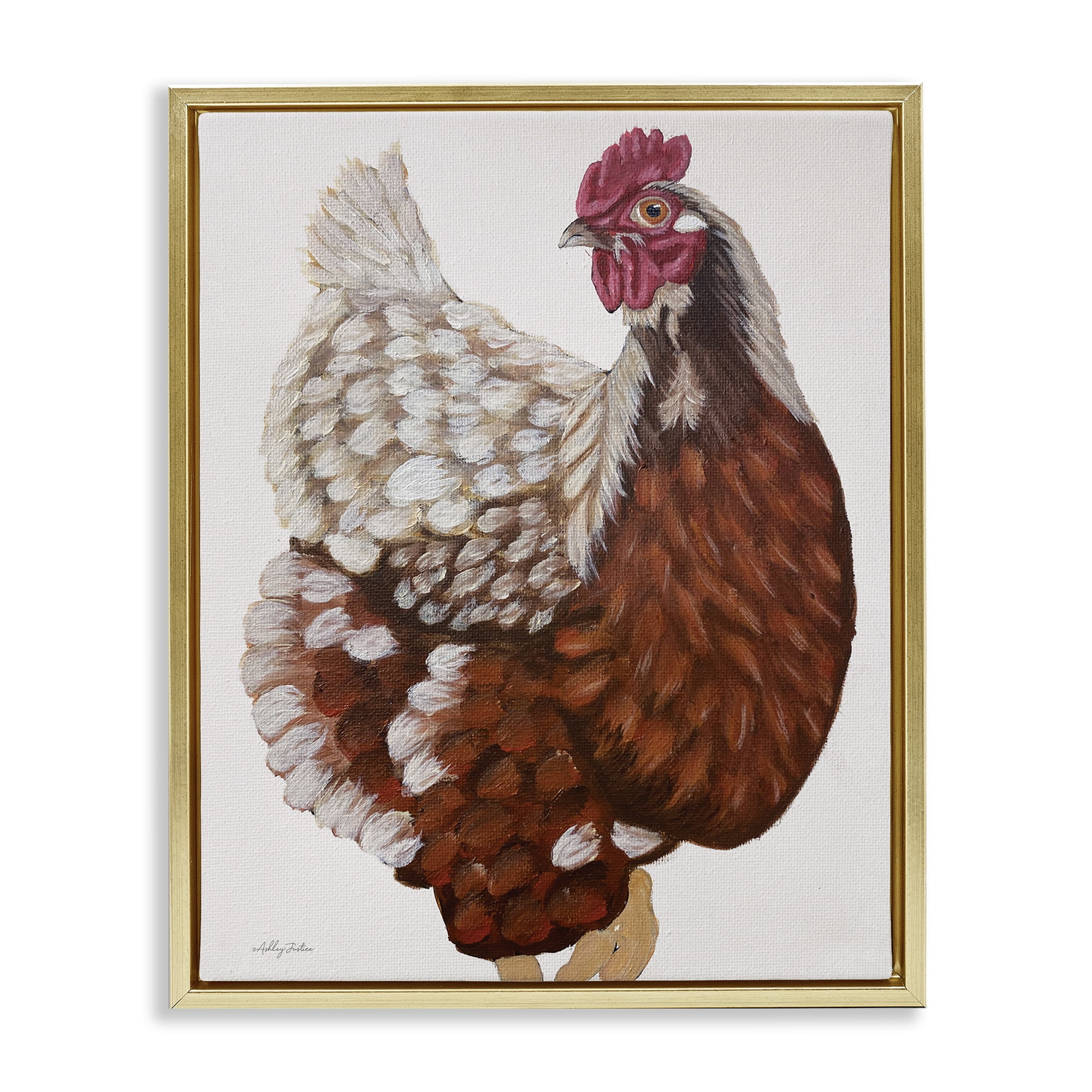 Stupell Industries Traditional Chicken Portrait Animals & Insects Painting Gold Floater Framed Canvas Art Print Wall Art, 25 x 31