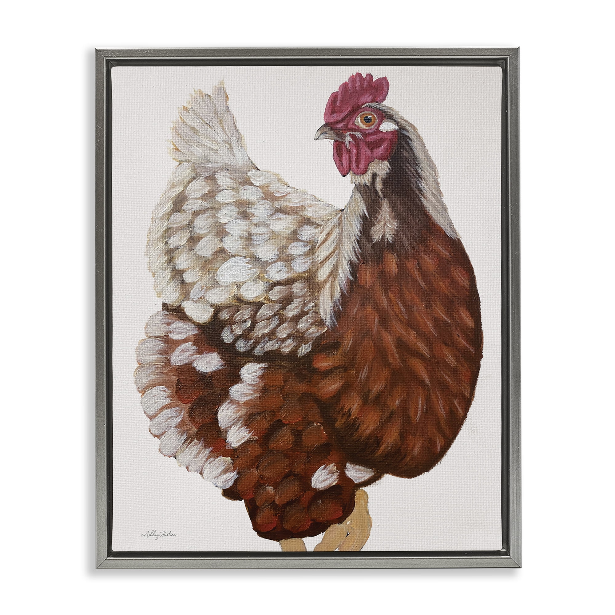 Stupell Industries Traditional Chicken Portrait Animals & Insects Painting Gray Floater Framed Canvas Art Print Wall Art, 25 x 31