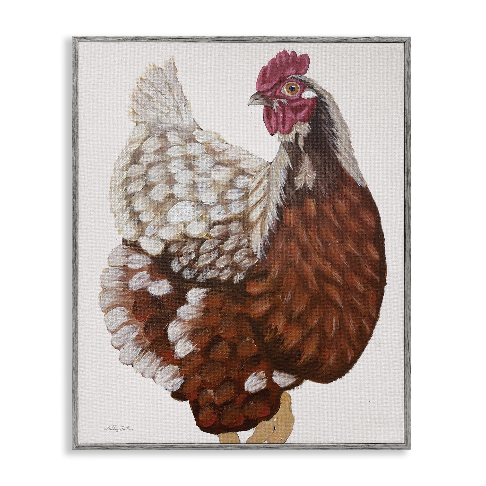 Stupell Industries Traditional Chicken Portrait Animals & Insects Painting Gray Framed Art Print Wall Art, 11 x 14