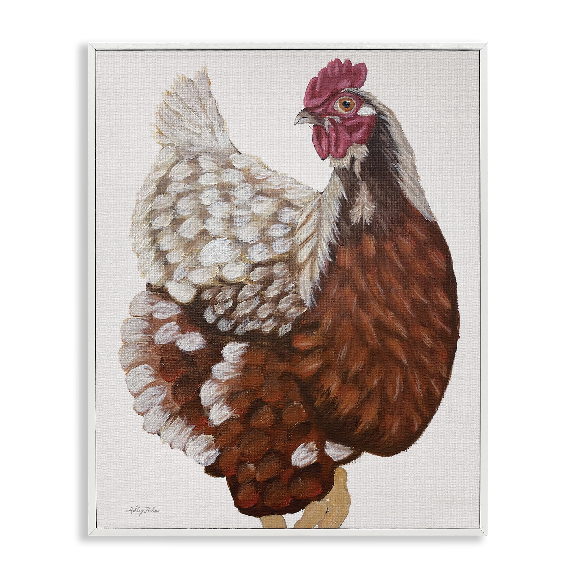 Stupell Industries Traditional Chicken Portrait Animals & Insects Painting White Framed Art Print Wall Art, 16 x 20
