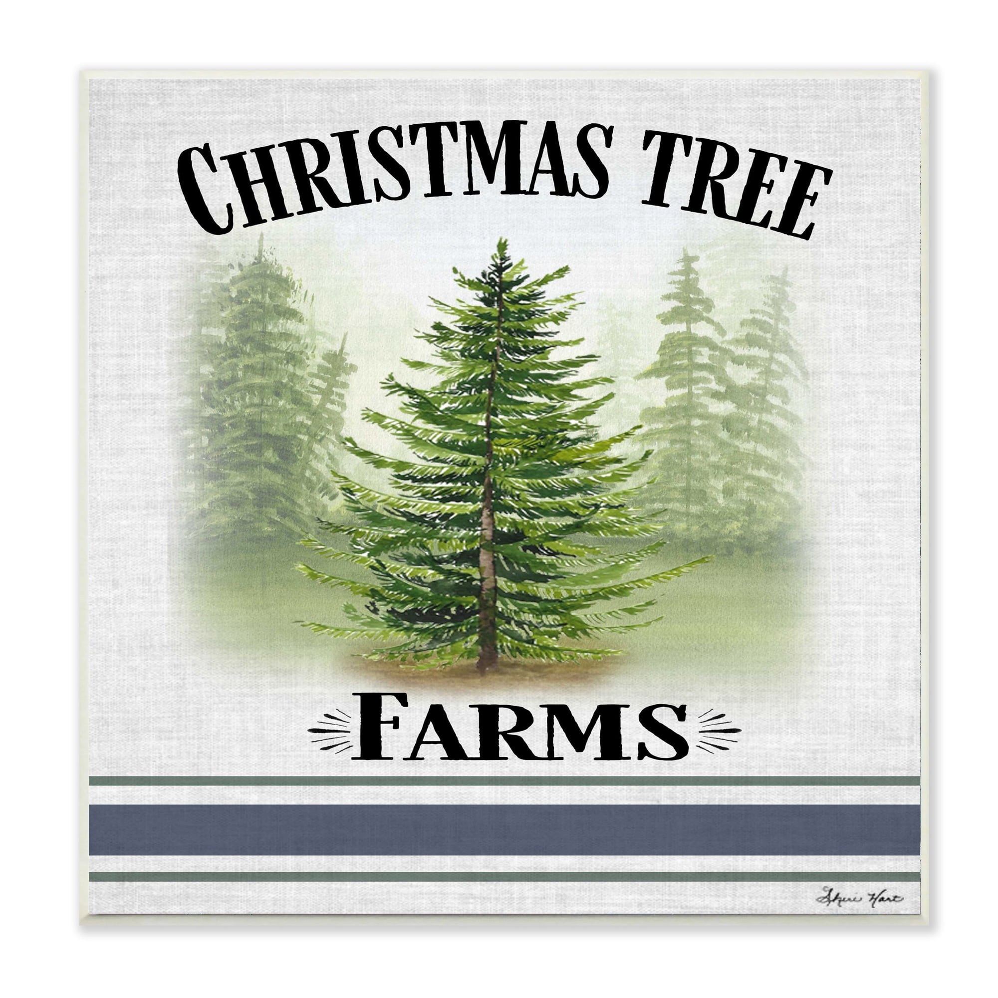 Stupell Industries Traditional Christmas Tree Blue Farm Stripe Wall Plaque Design by Sheri Hart