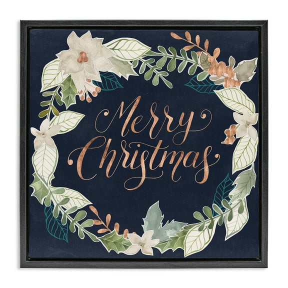 Stupell Industries Traditional Christmas Wreath Holiday Painting Black Floater Framed Art Print Wall Art, 18 x 18