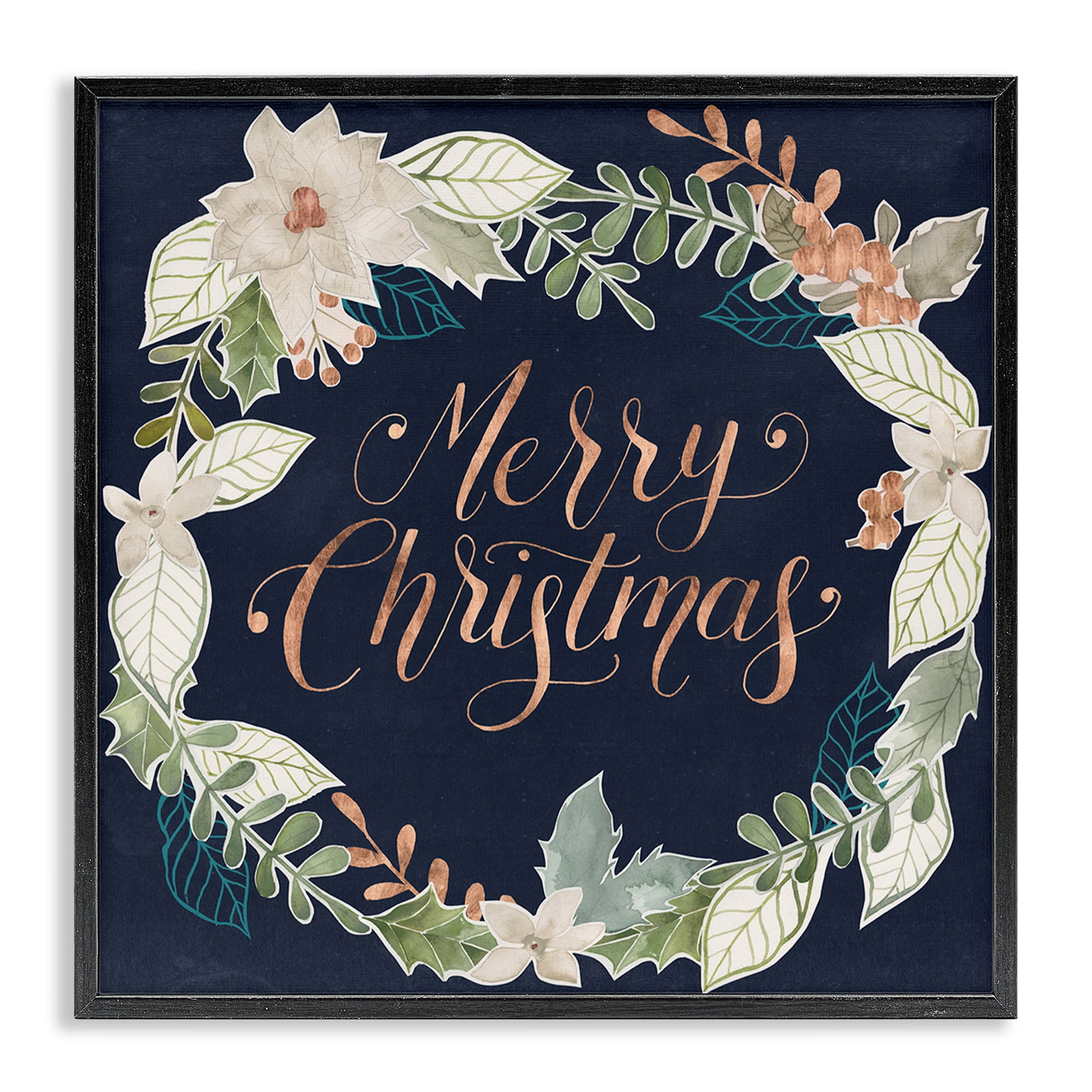 Stupell Industries Traditional Christmas Wreath Holiday Painting Black Framed Art Print Wall Art, 17 x 17