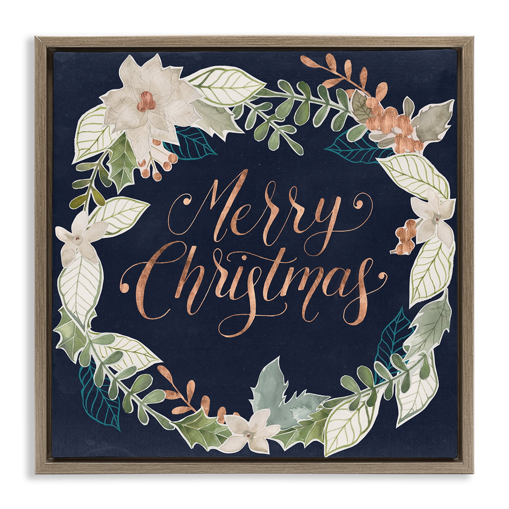Stupell Industries Traditional Christmas Wreath Holiday Painting Brown Floater Framed Art Print Wall Art, 25 x 25