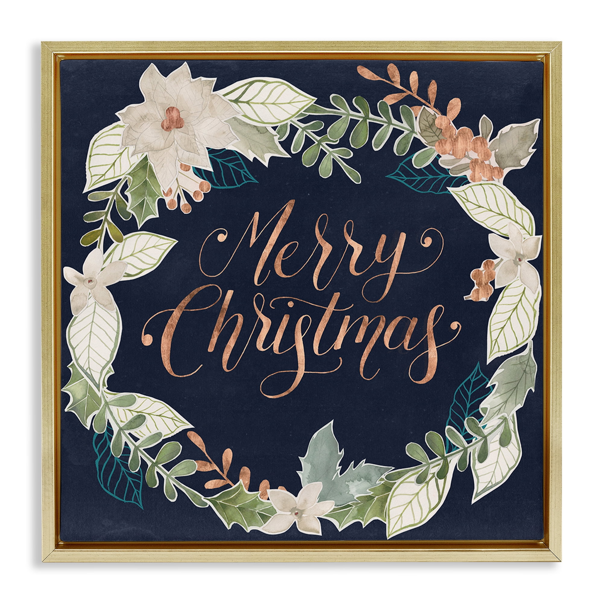 Stupell Industries Traditional Christmas Wreath Holiday Painting Gold Floater Framed Art Print Wall Art, 18 x 18