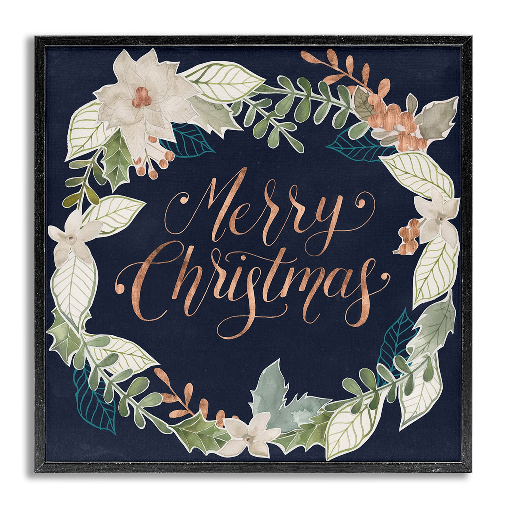 Stupell Industries Traditional Christmas Wreath Holiday Painting Gray Framed Art Print Wall Art, 12 x 12