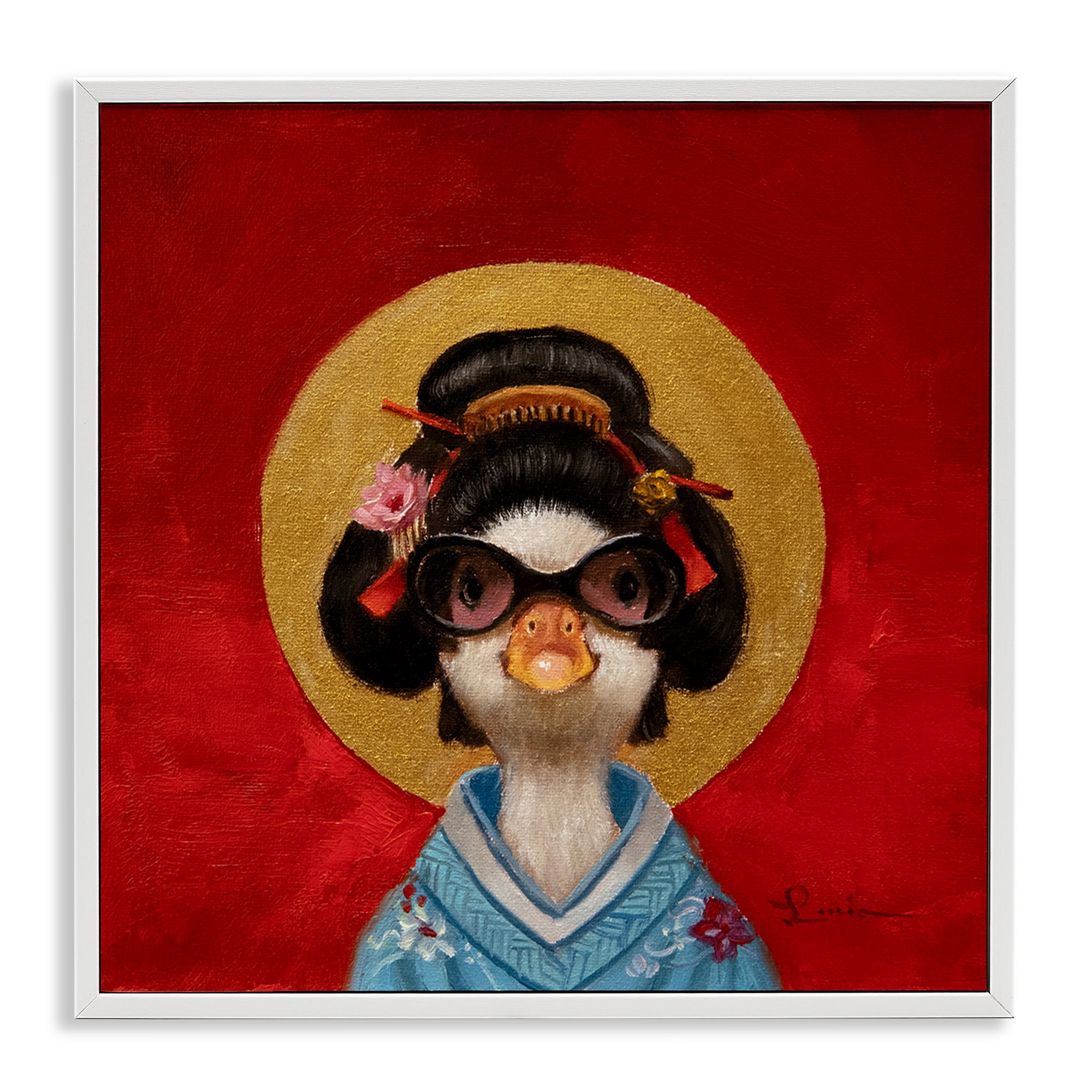 Stupell Industries Traditional Clothing Duck Animals Painting White Framed Art Print Wall Art, 17 x 17