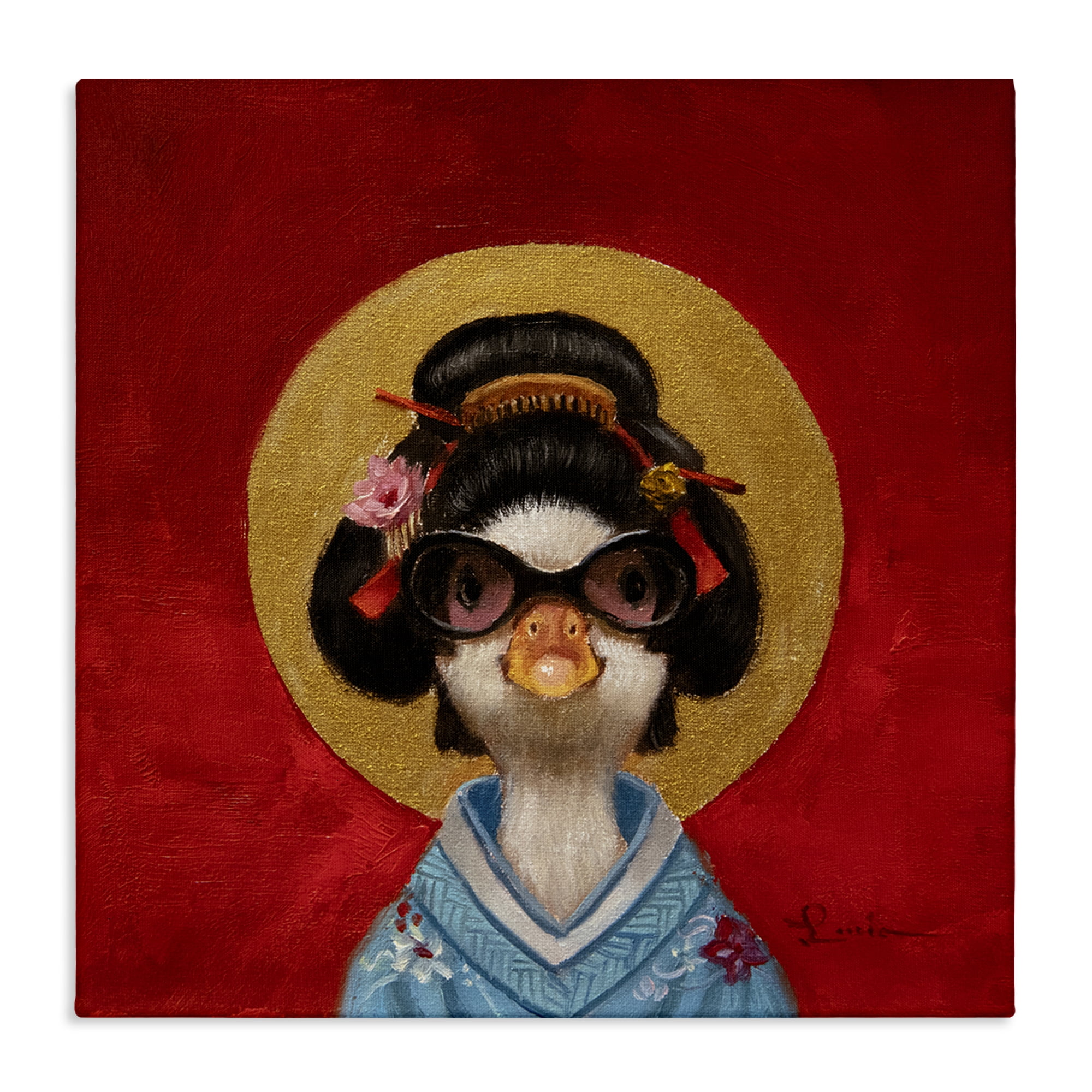 Stupell Industries Traditional Clothing Duck Animals Painting Wrapped Canvas Art Print Wall Art, 17 x 17