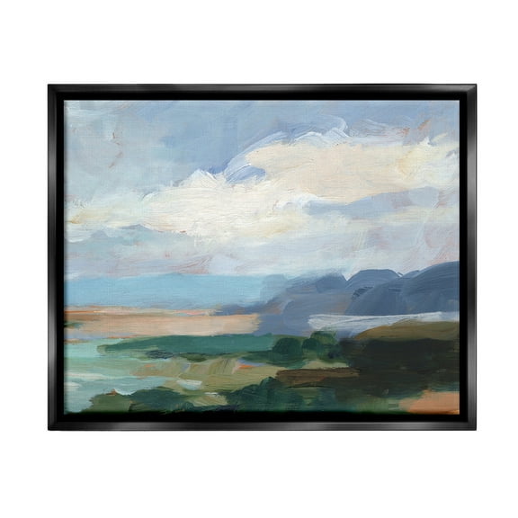 Stupell Industries Traditional Cloudy Beach Landscape Painting Black Floater Framed Canvas Art Print Wall Art, 21 x 17