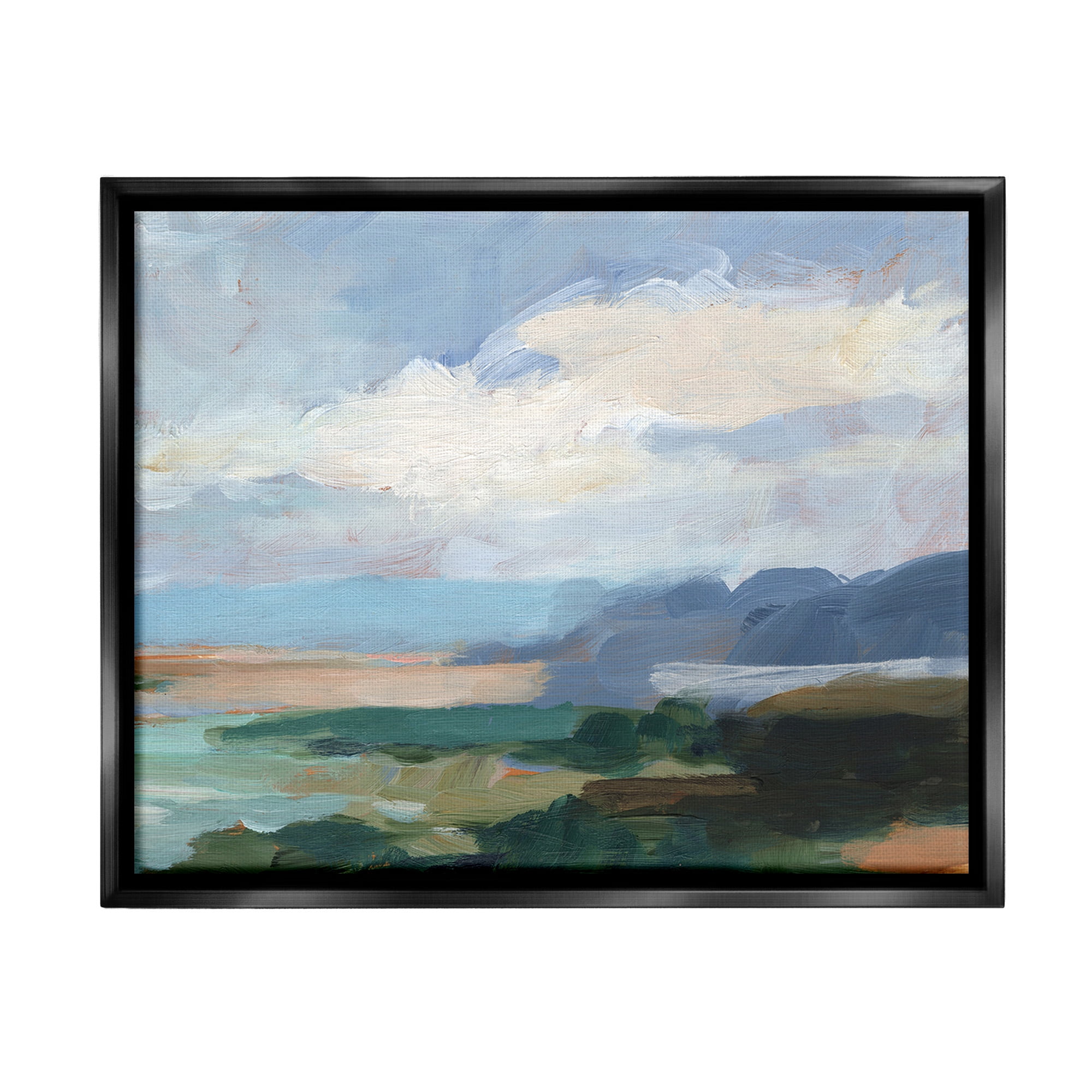 Stupell Industries Traditional Cloudy Beach Landscape Painting Black Floater Framed Canvas Art Print Wall Art, 31 x 25