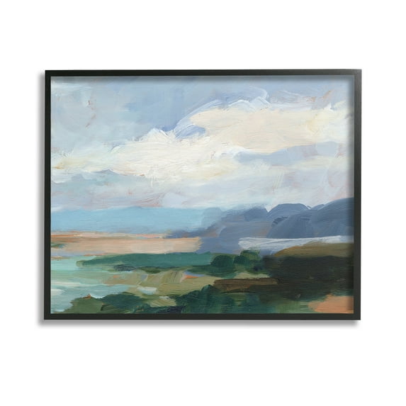 Stupell Industries Traditional Cloudy Beach Landscape Painting Black Framed Art Print Wall Art, 14 x 11