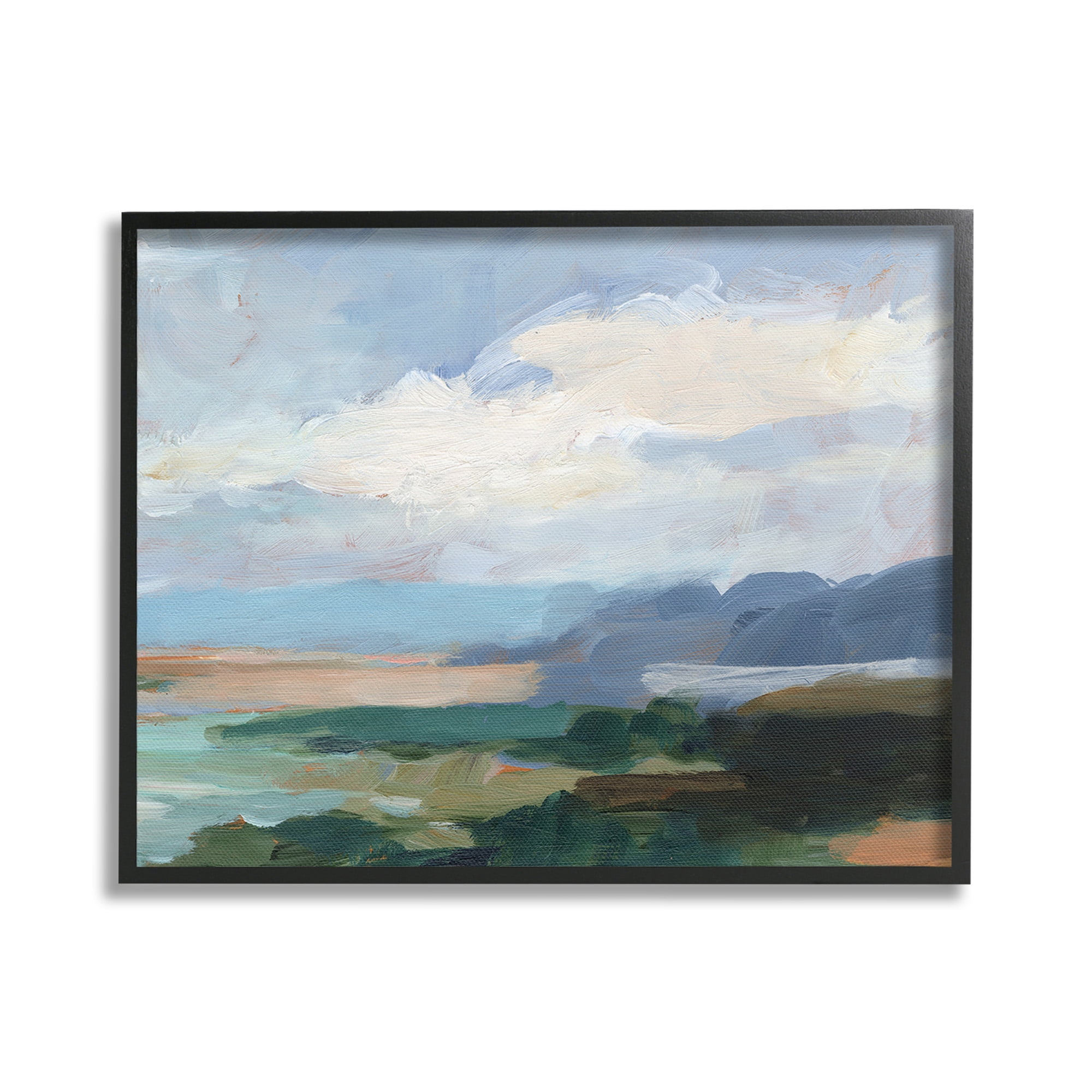 Stupell Industries Traditional Cloudy Beach Landscape Painting Black Framed Art Print Wall Art, 30 x 24