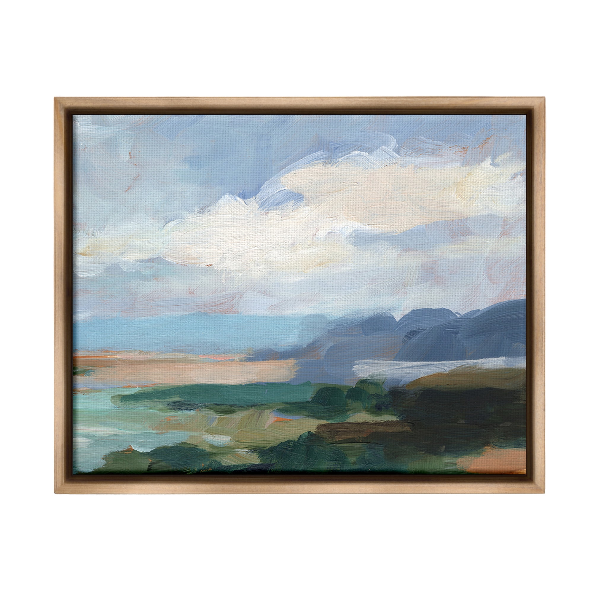 Stupell Industries Traditional Cloudy Beach Landscape Painting Brown Floater Framed Canvas Art Print Wall Art, 31 x 25