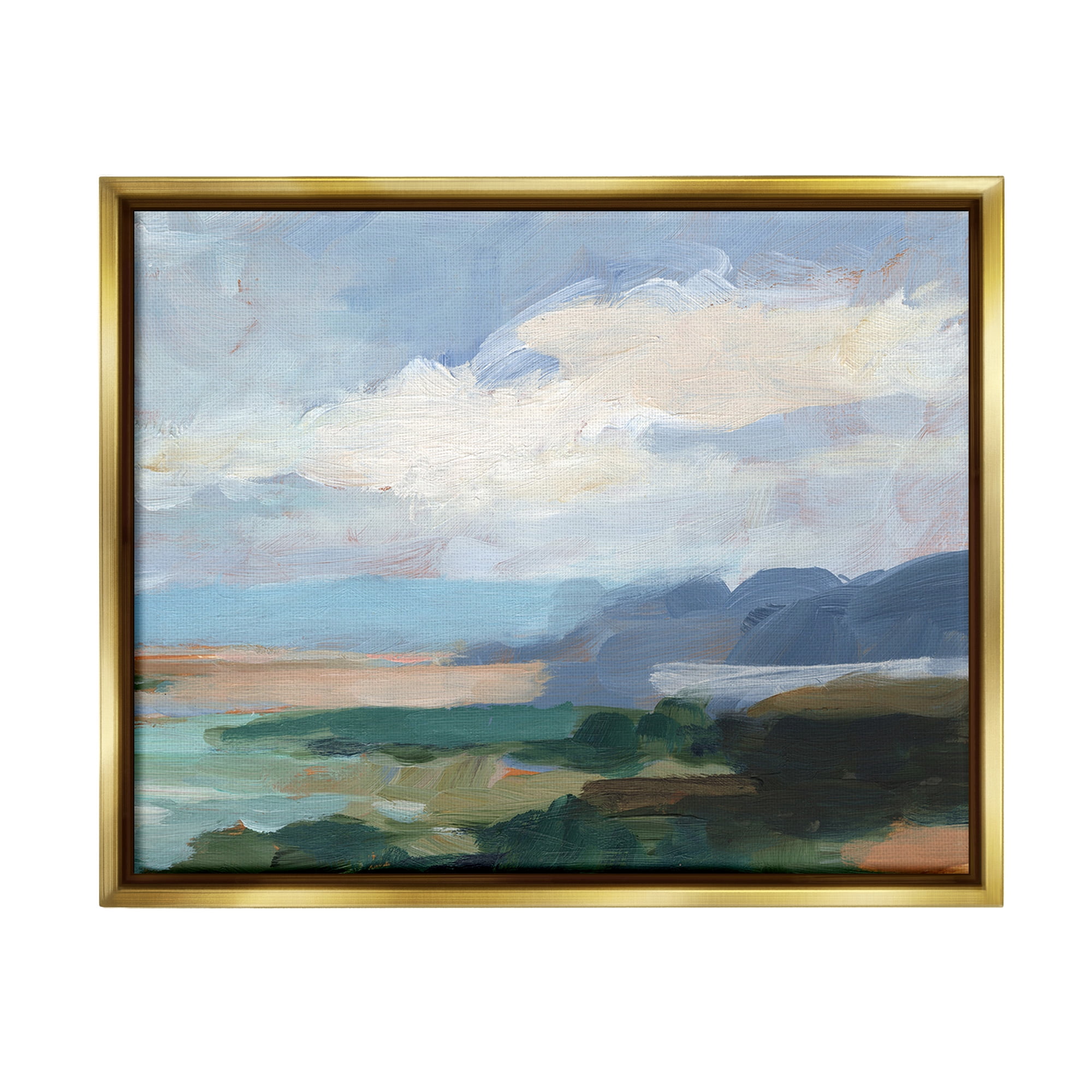 Stupell Industries Traditional Cloudy Beach Landscape Painting Gold Floater Framed Canvas Art Print Wall Art, 21 x 17